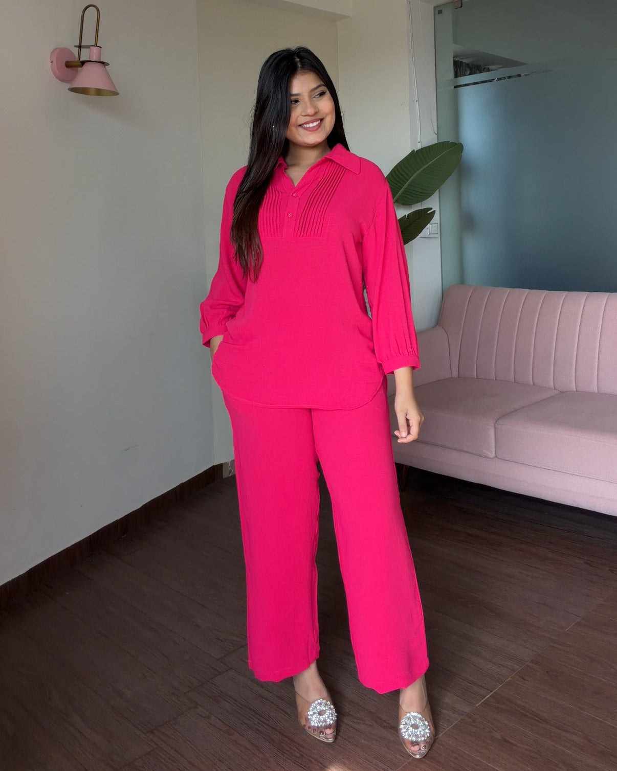 Solid Relaxed Fit Work Wear Summer Co-Ord Set