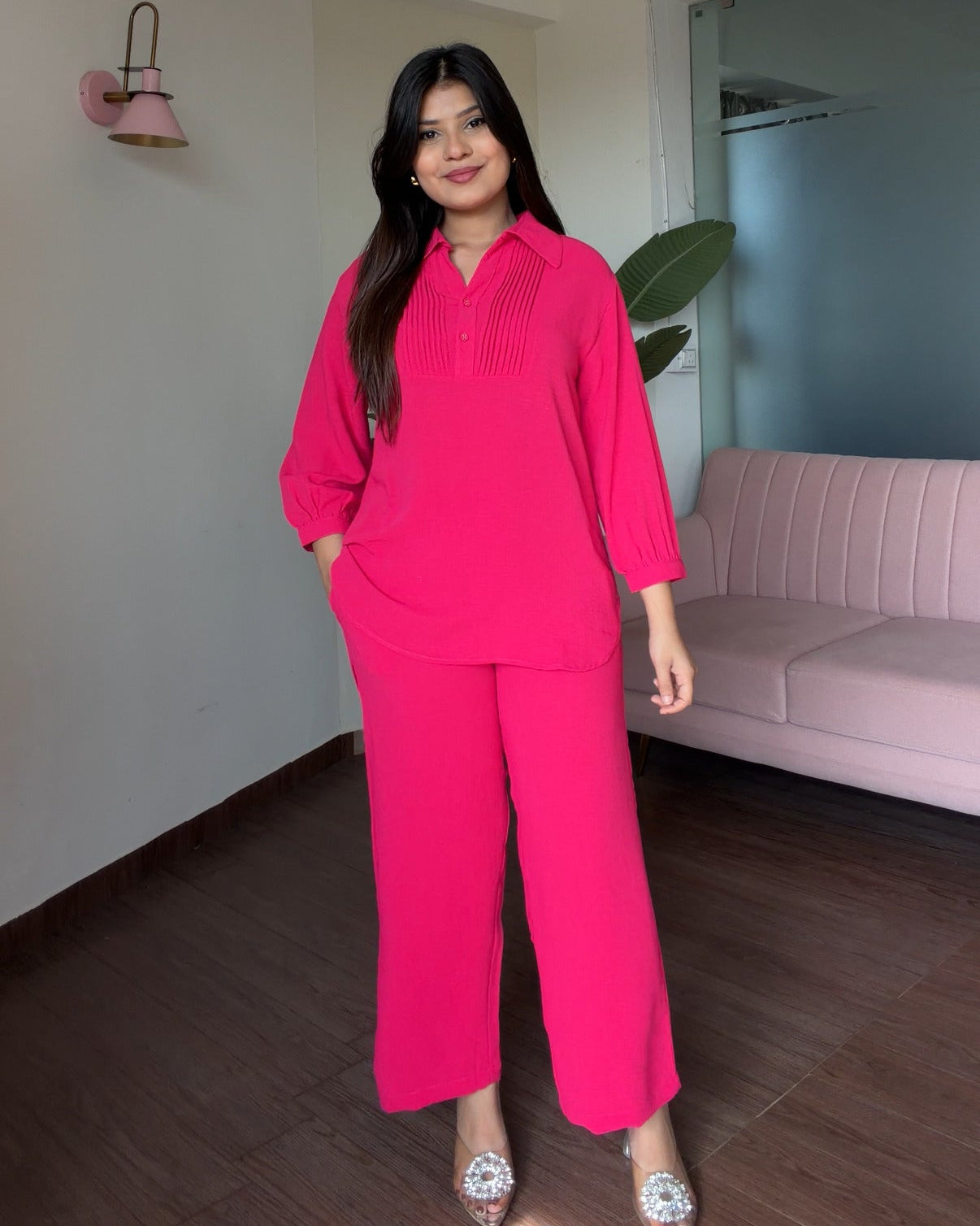 Solid Relaxed Fit Work Wear Summer Co-Ord Set