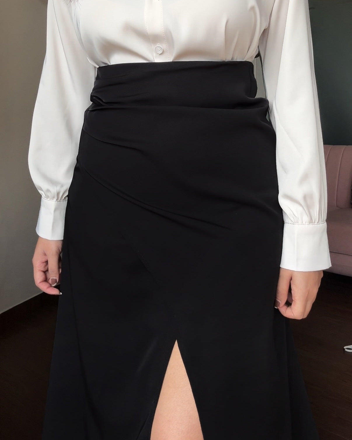 Solid Ruched Midi Skirt