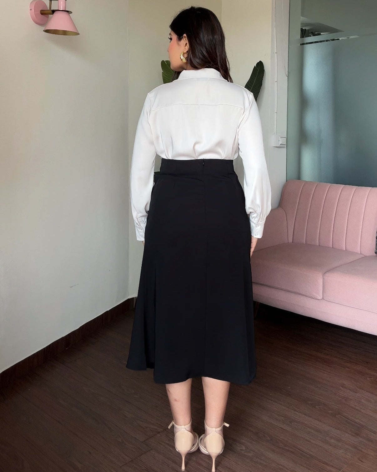 Solid Ruched Midi Skirt