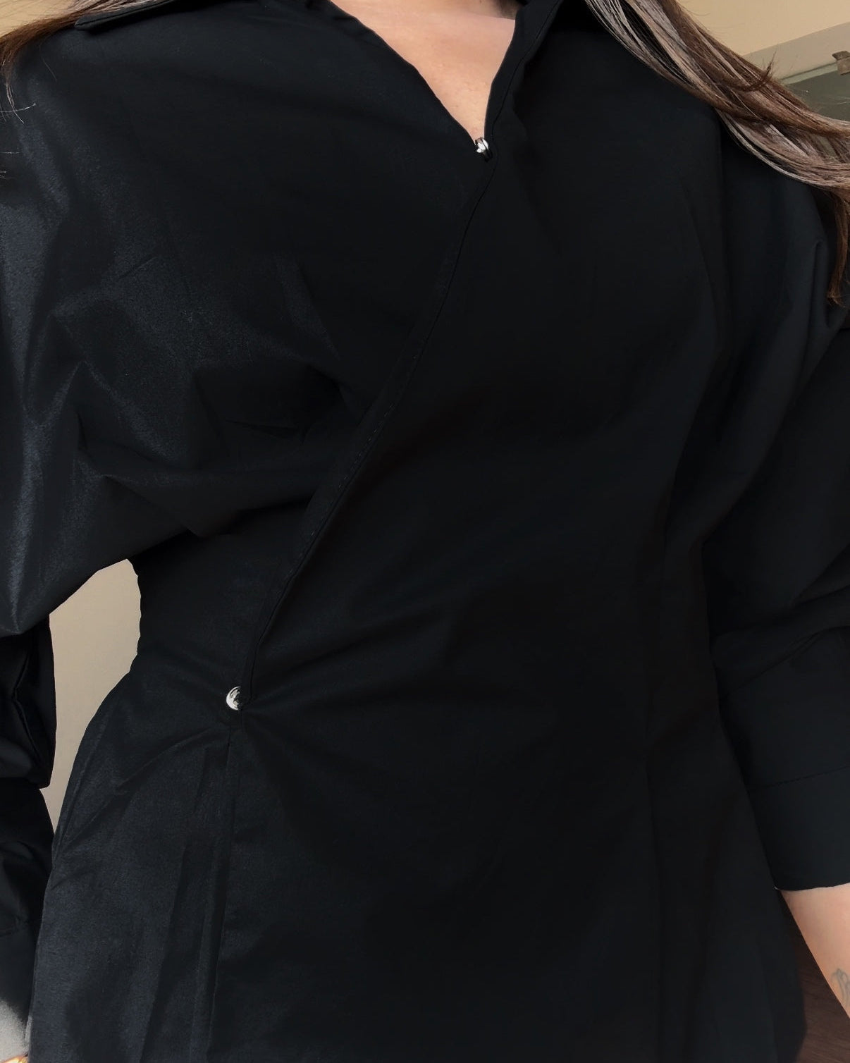 Solid Wrap Detailing Relaxed Fit Blouse Top