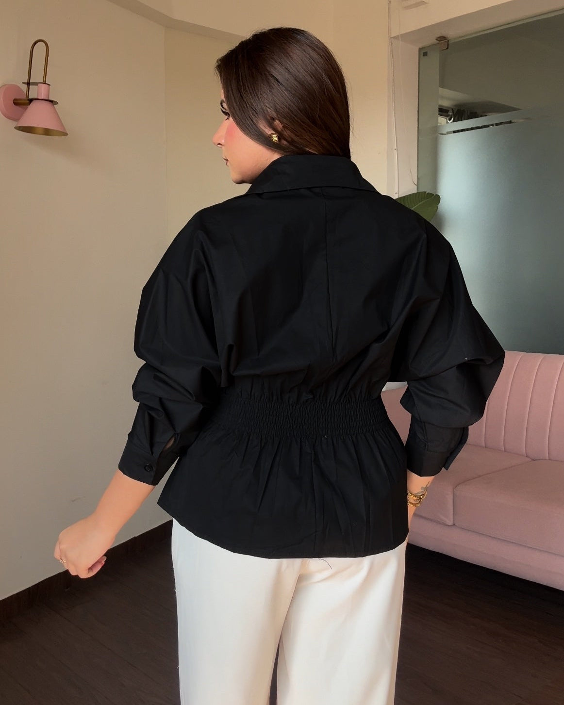 Solid Wrap Detailing Relaxed Fit Blouse Top