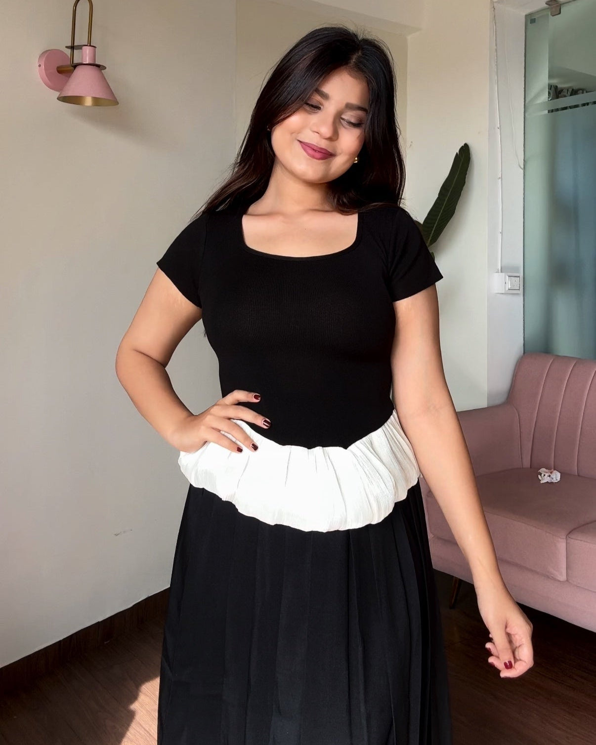 Square Neck Balloon Peplum Bodycon Top