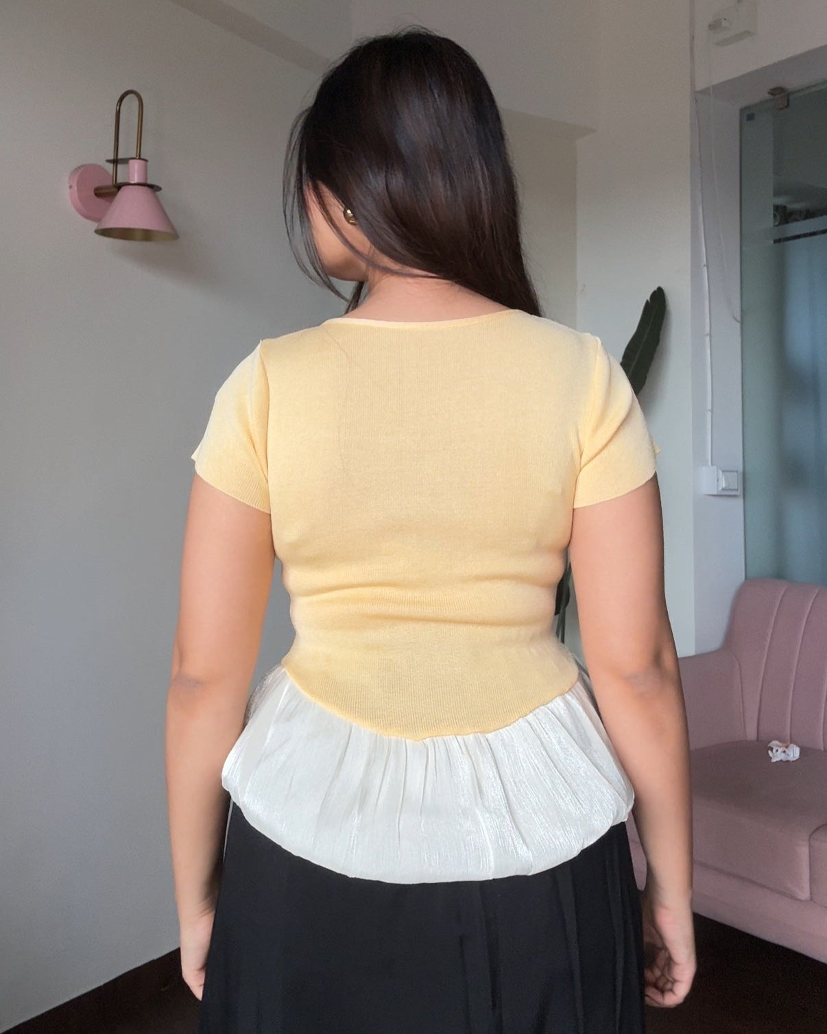 Square Neck Balloon Peplum Bodycon Top