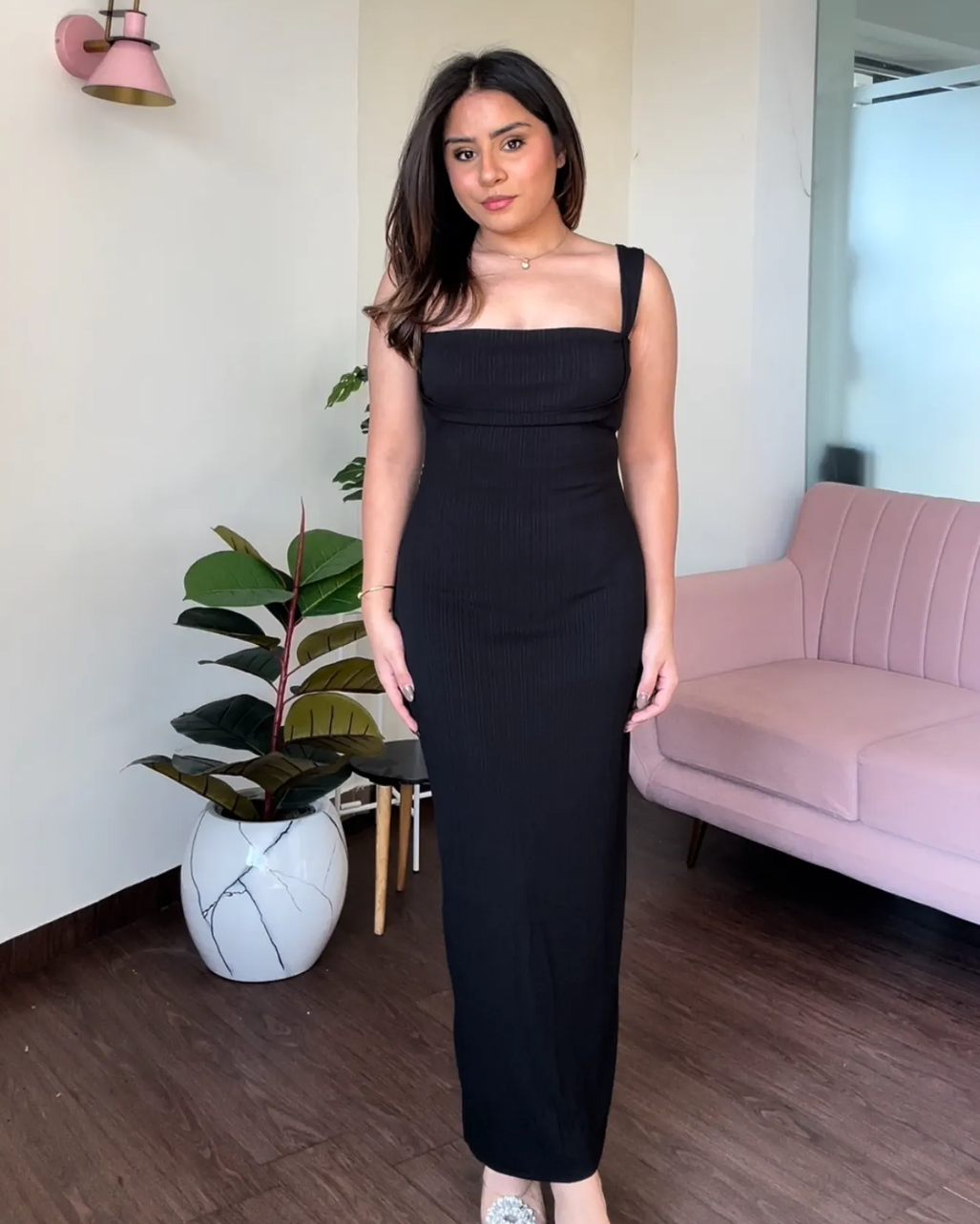 Square Neck Fit And Flare Midi Dress