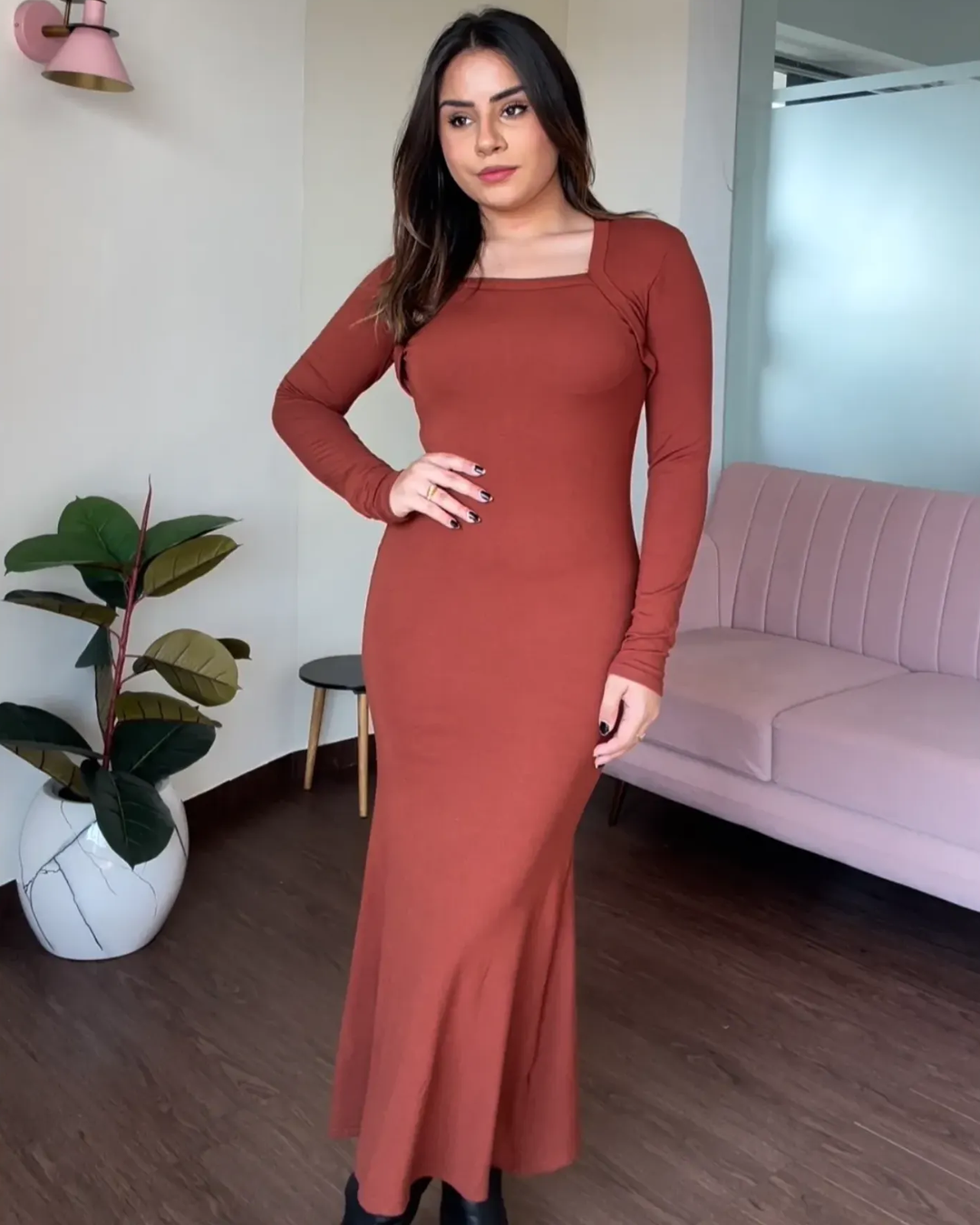 Square Neck Padded Lycra Dress