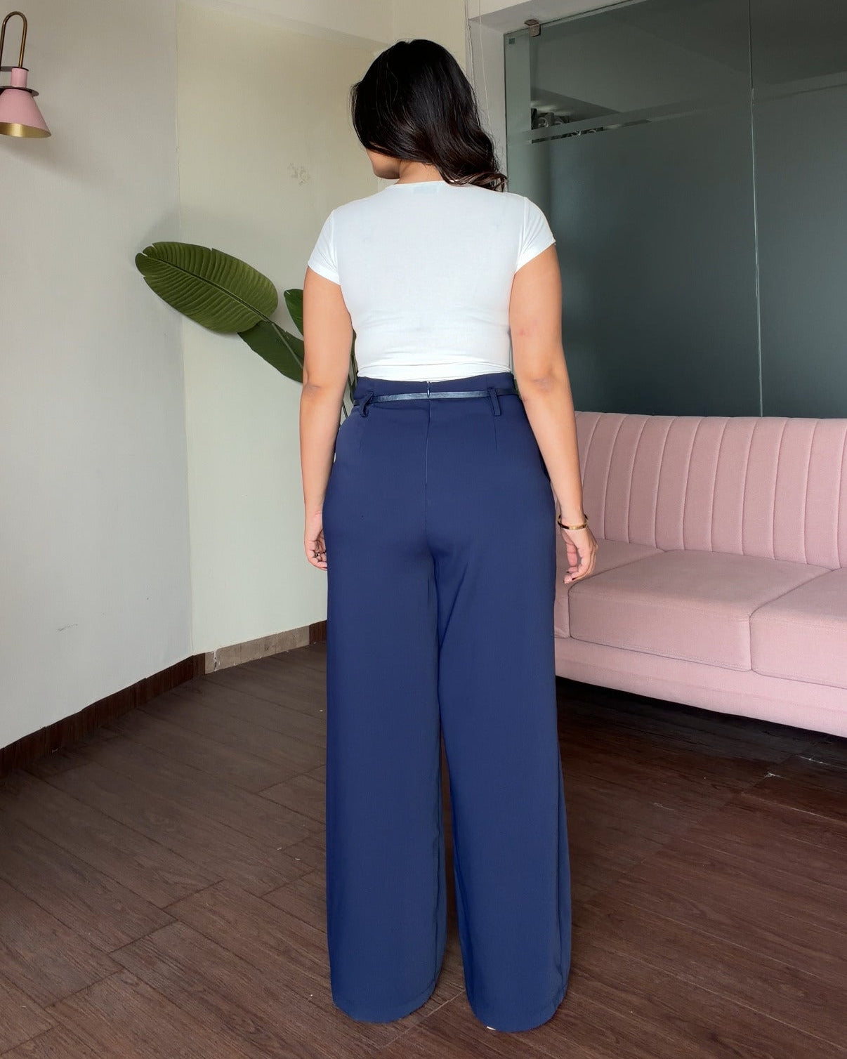 Straight Fit Wide Leg Pants With Belt For Women