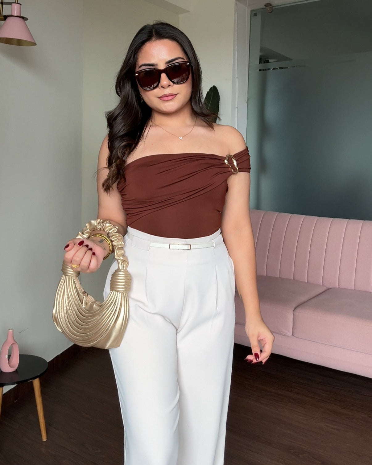 Strapless Bodycon Boho Bodysuit With Golden Buckle