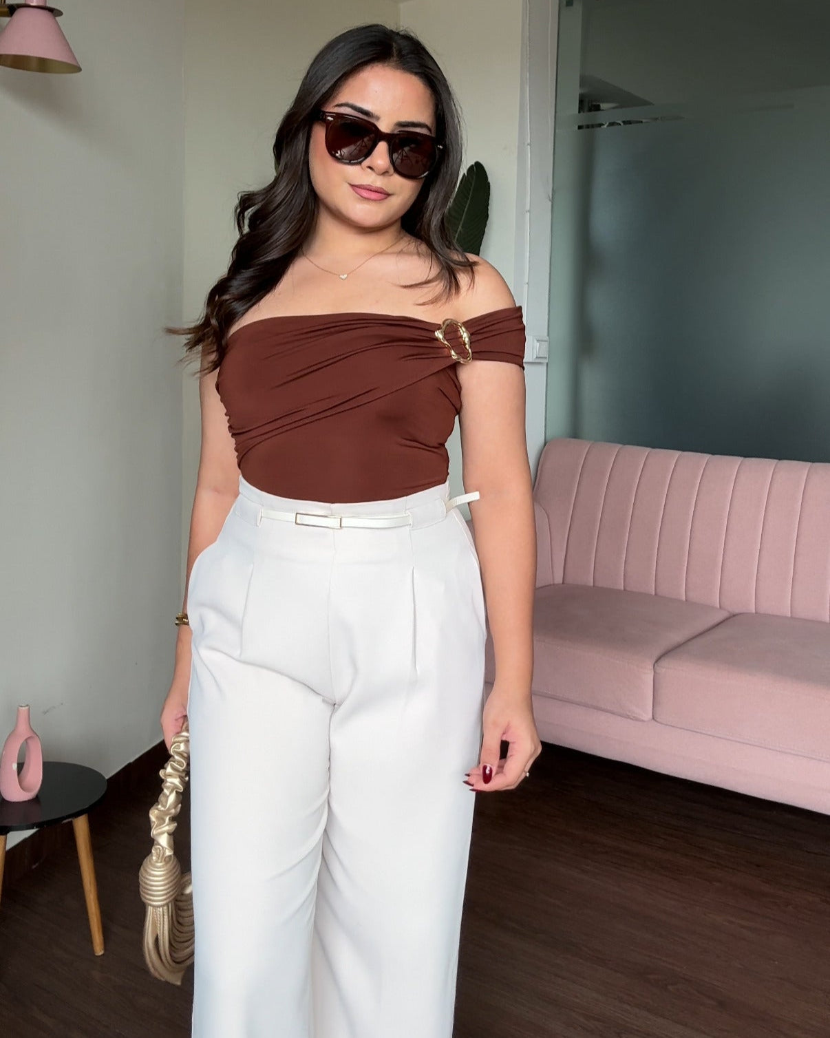 Strapless Bodycon Boho Bodysuit With Golden Buckle