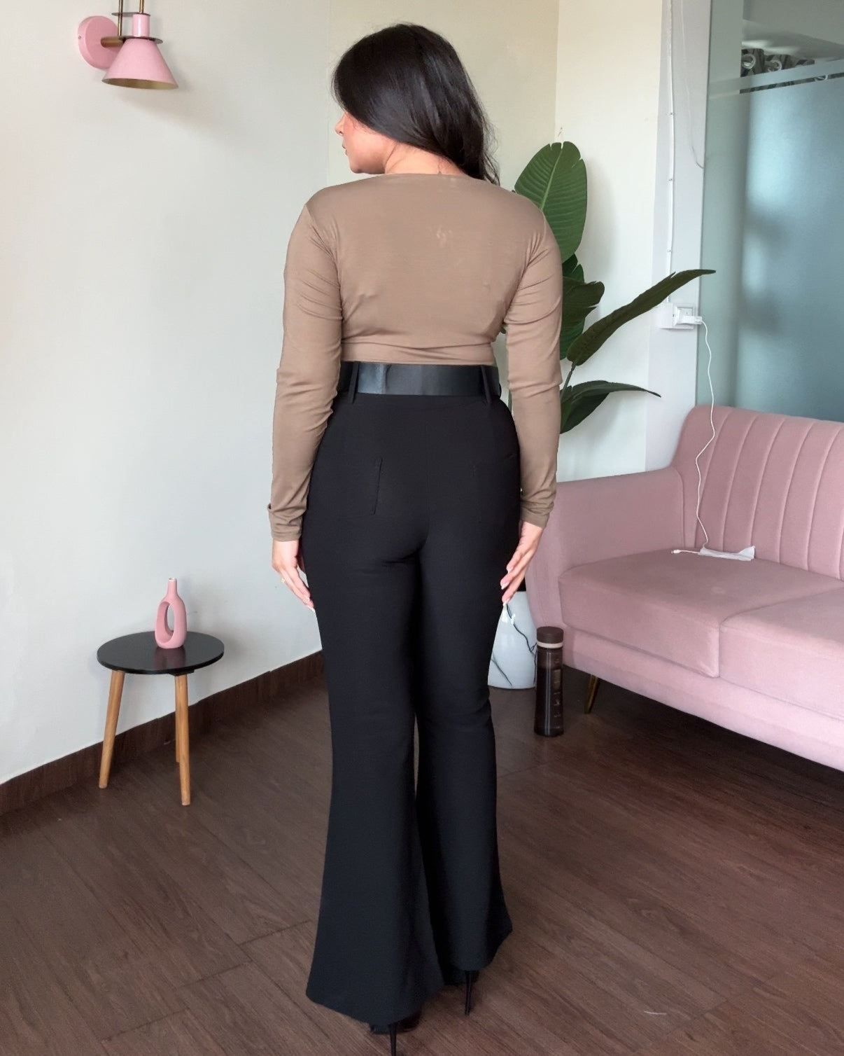Stretchy Flared Pants With Belt