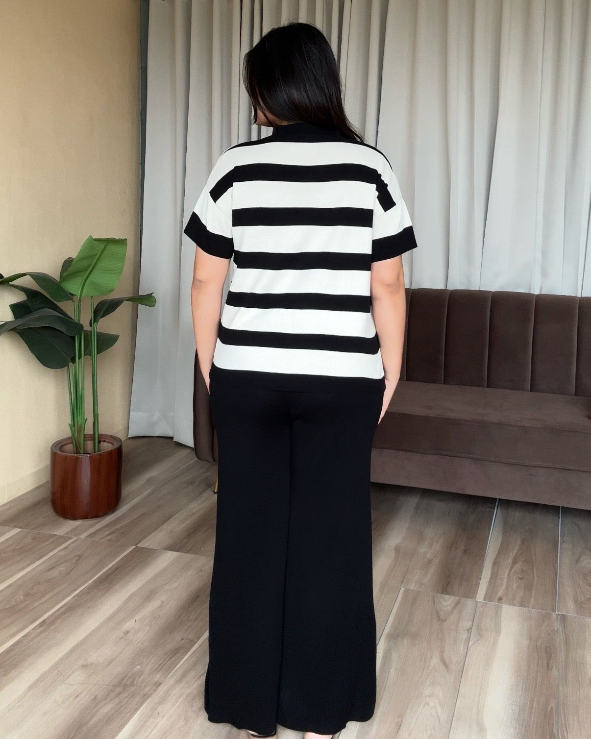 Striped Detailing Collared Summer Knit Co-ord Set