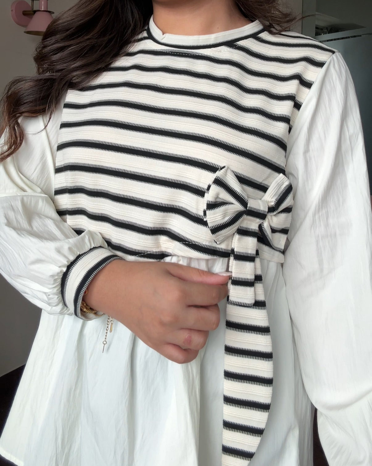 Striped Oversized Peplum Top With Bow