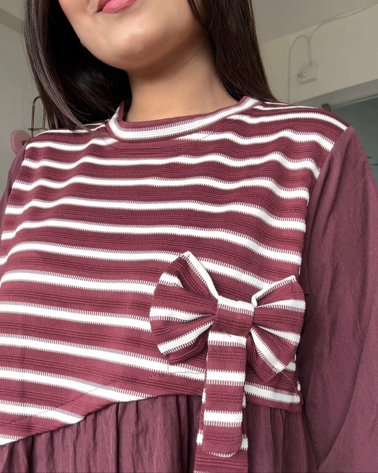 Striped Oversized Peplum Top With Bow