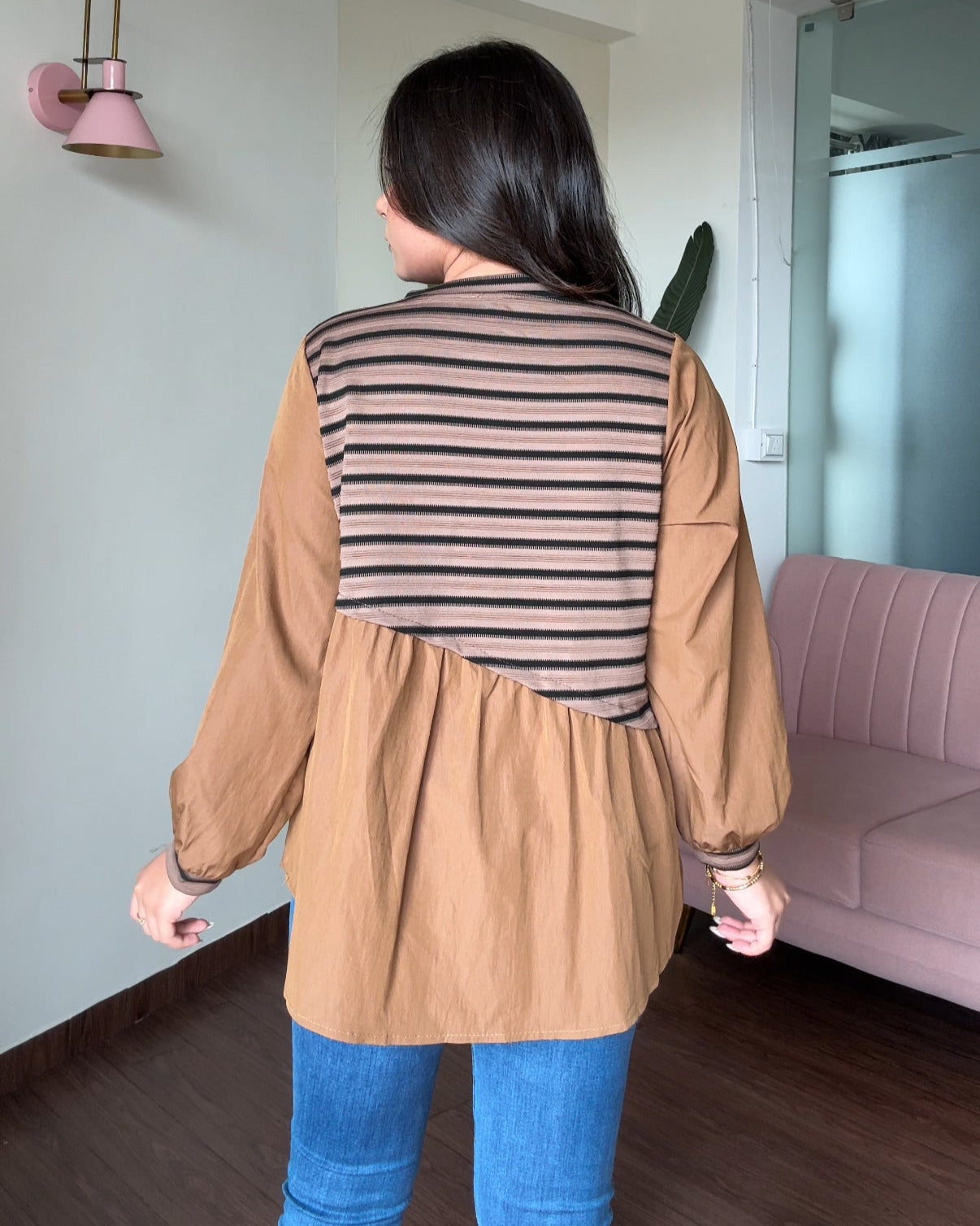 Striped Oversized Peplum Top With Bow