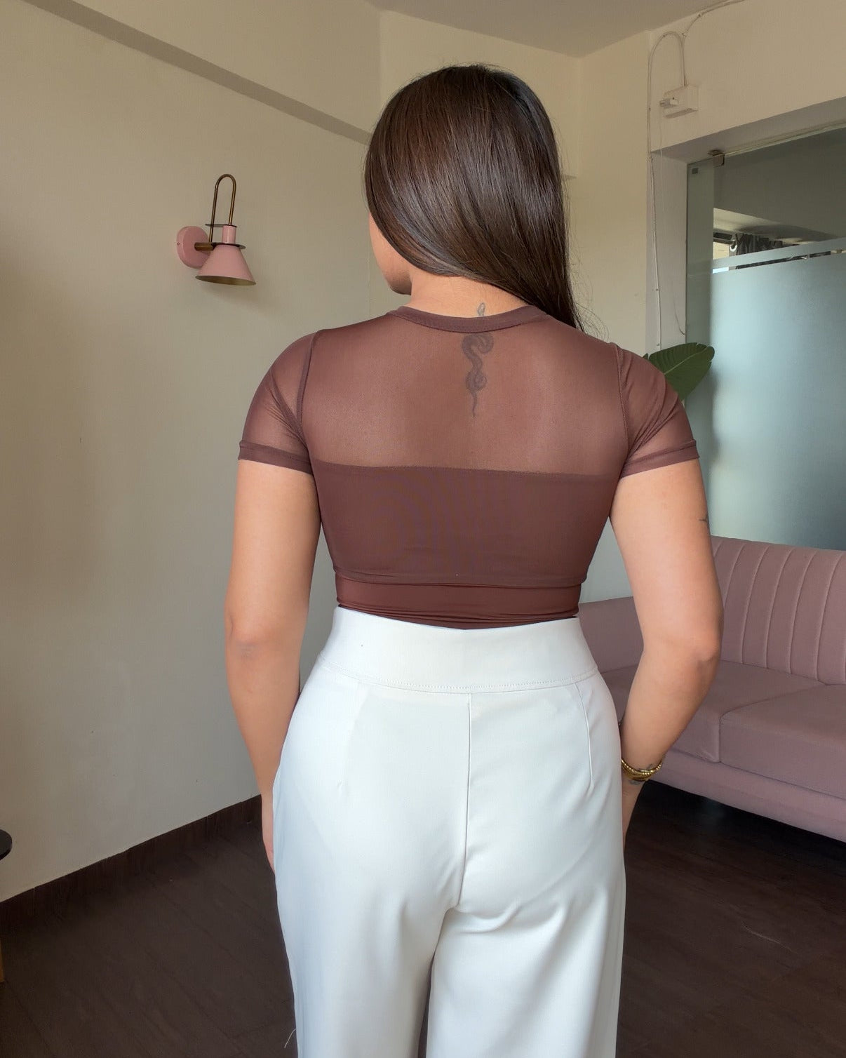 Sweetheart Mesh Round Neck Top