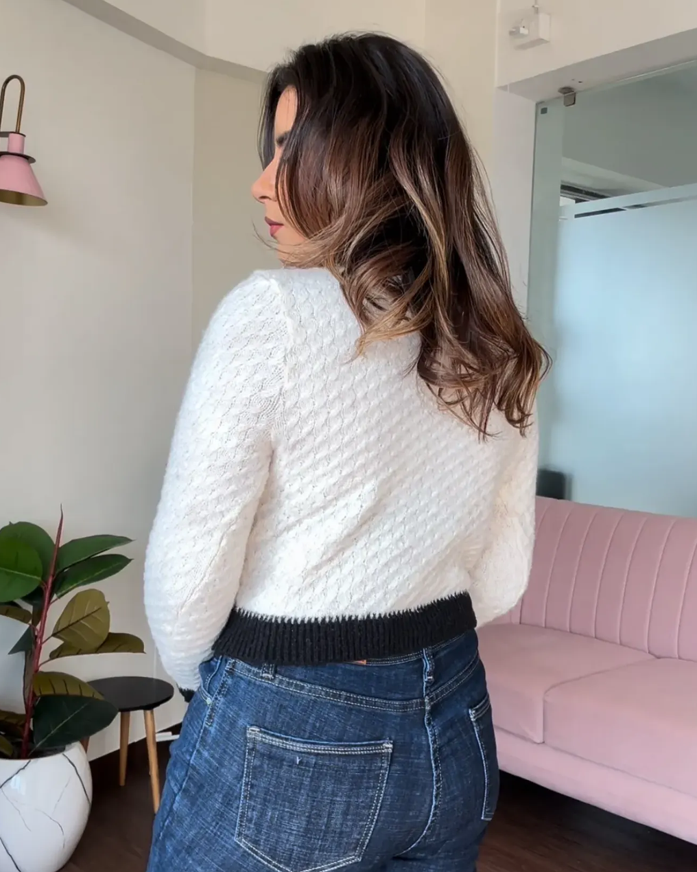 Textured Black Contrast Cardigan