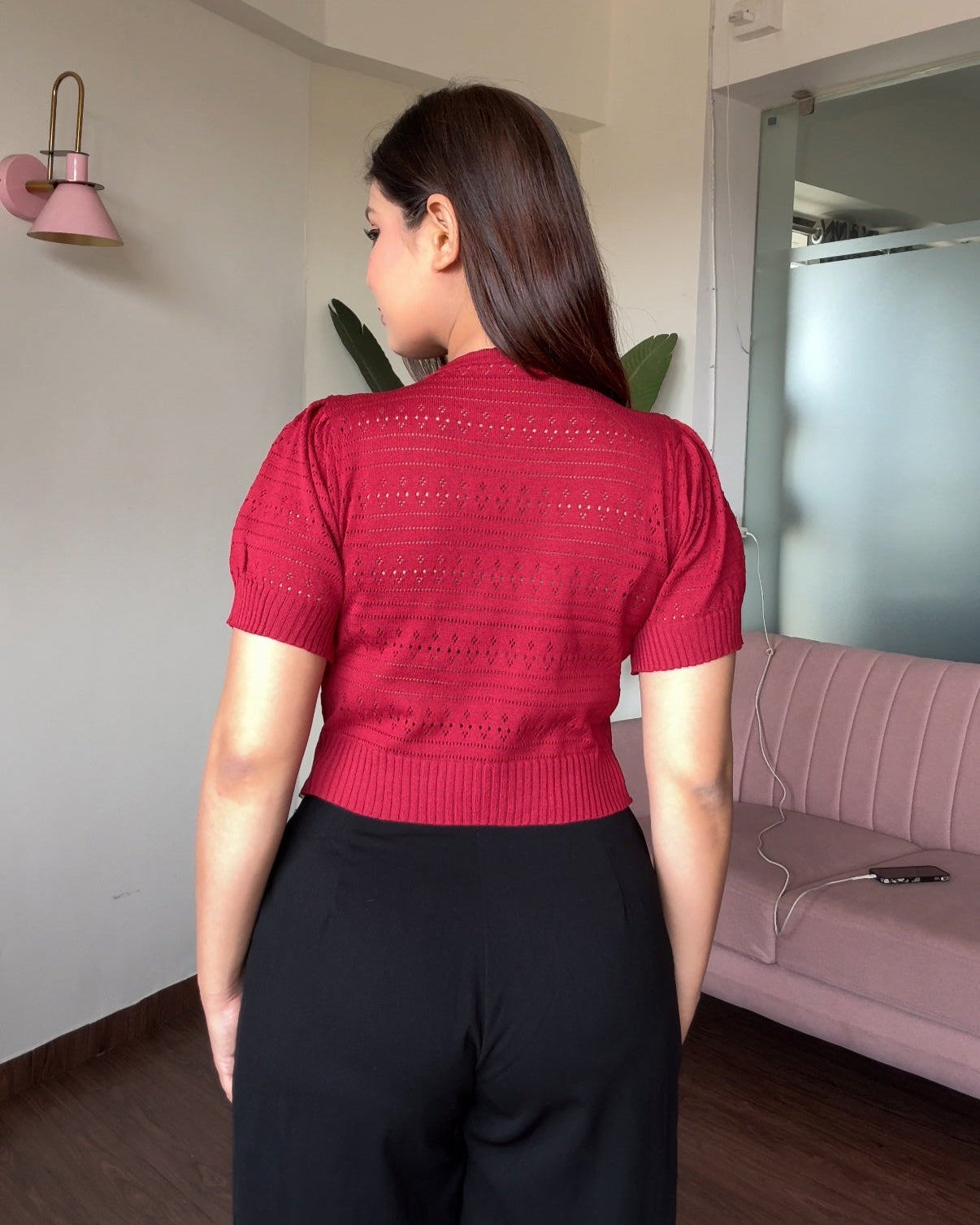 Textured Button Up Puff Sleeves Korean Top