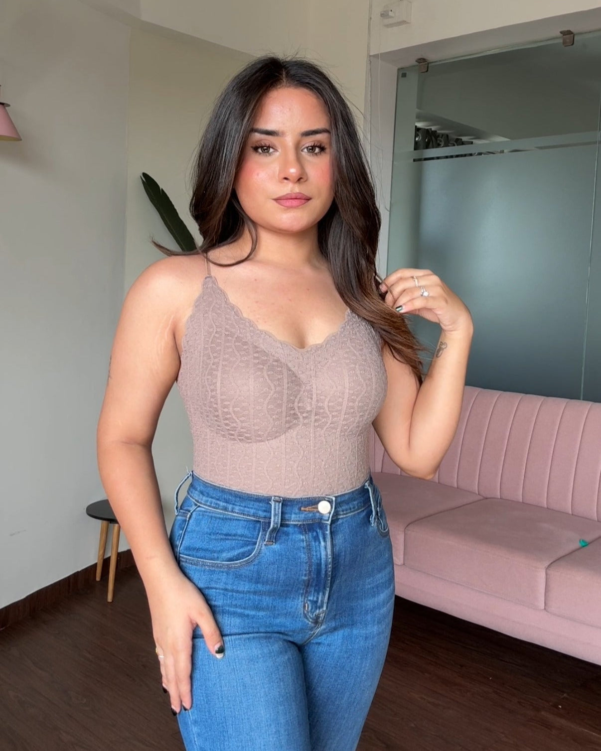 Textured Padded Backless Cami Top
