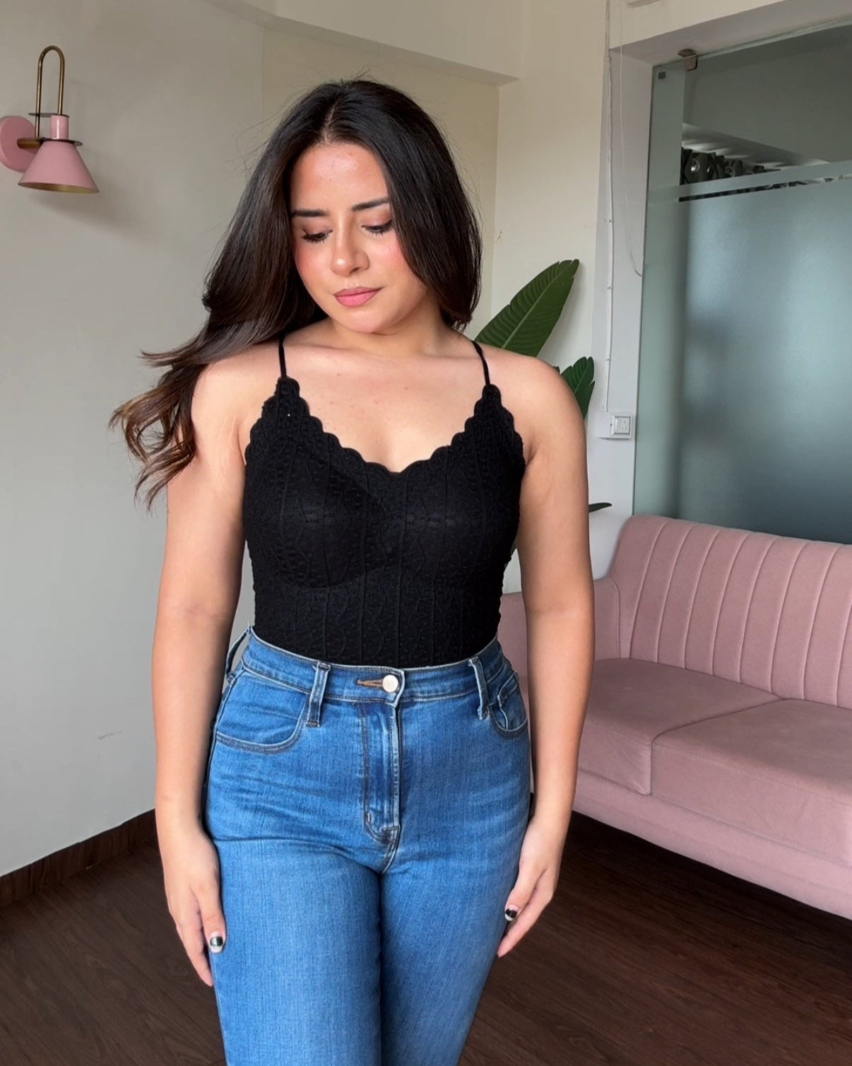 Textured Padded Backless Cami Top