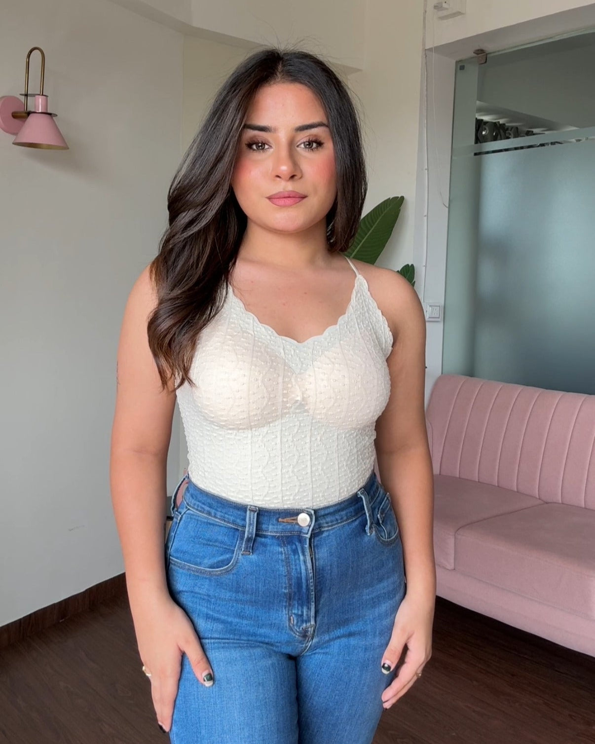 Textured Padded Backless Cami Top