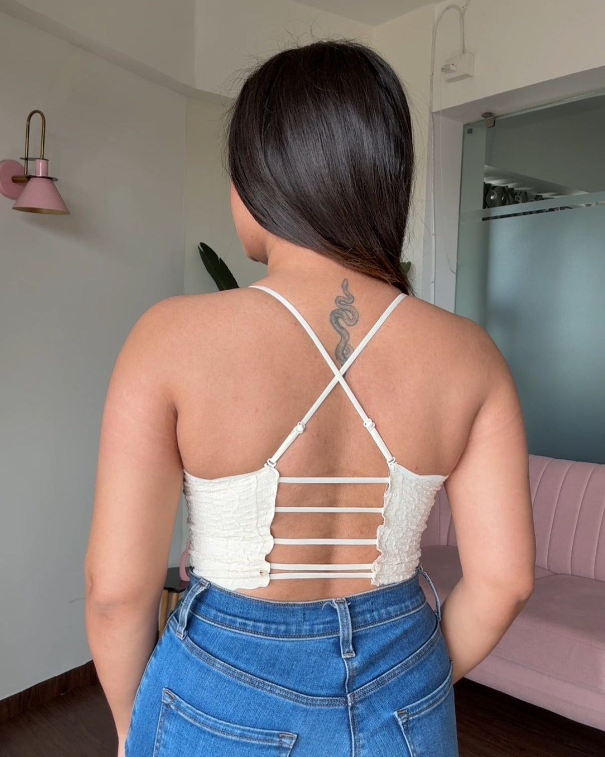 Textured Padded Backless Cami Top