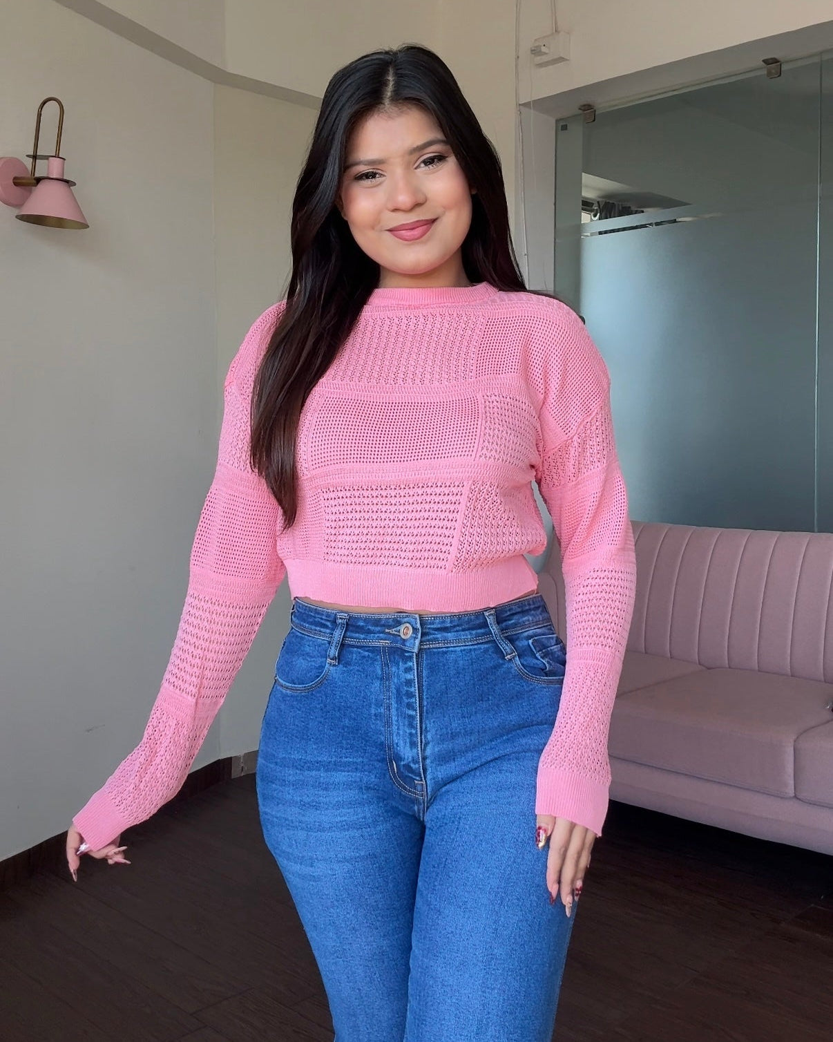 Textured Round Neck Full Sleeve Top