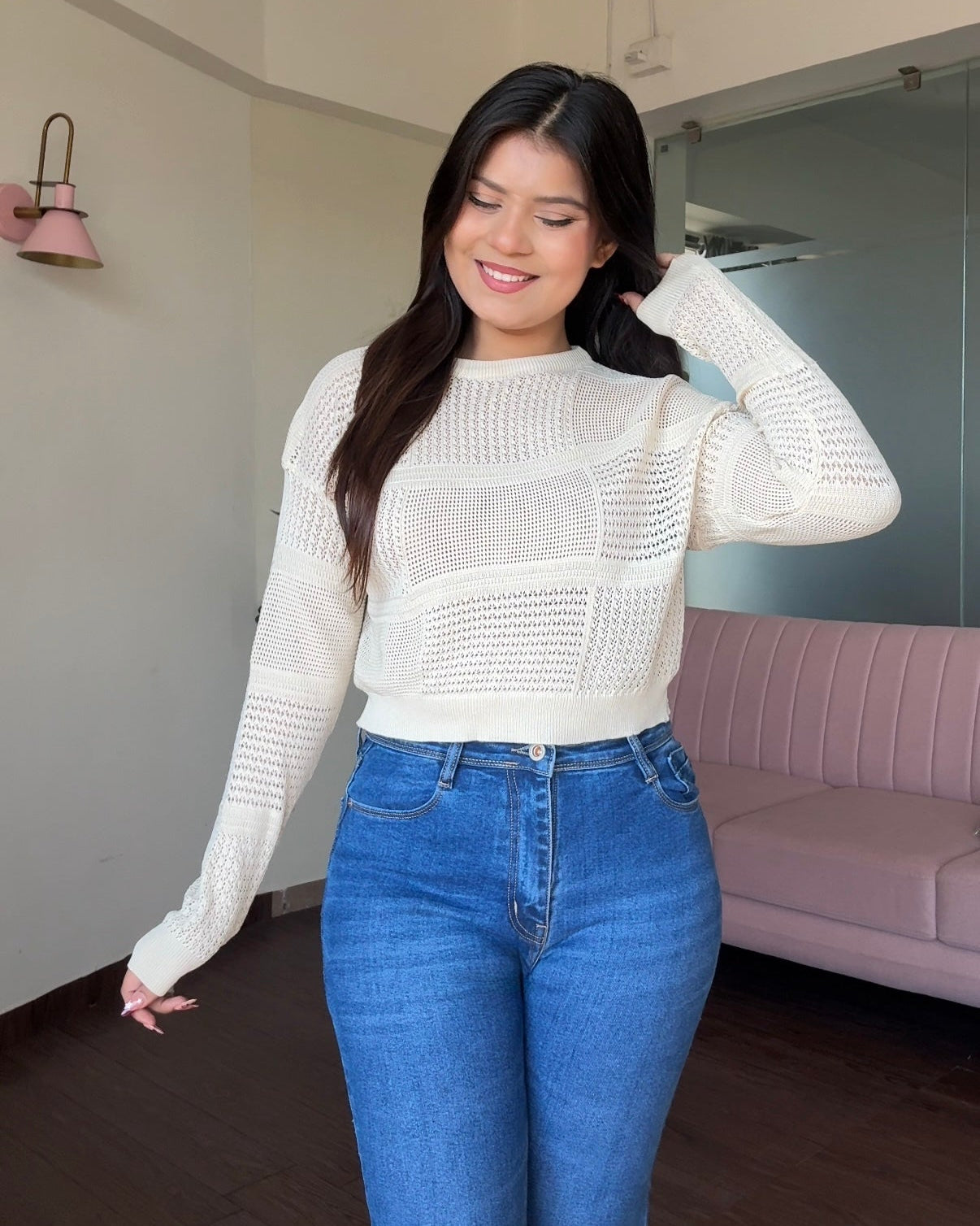 Textured Round Neck Full Sleeve Top