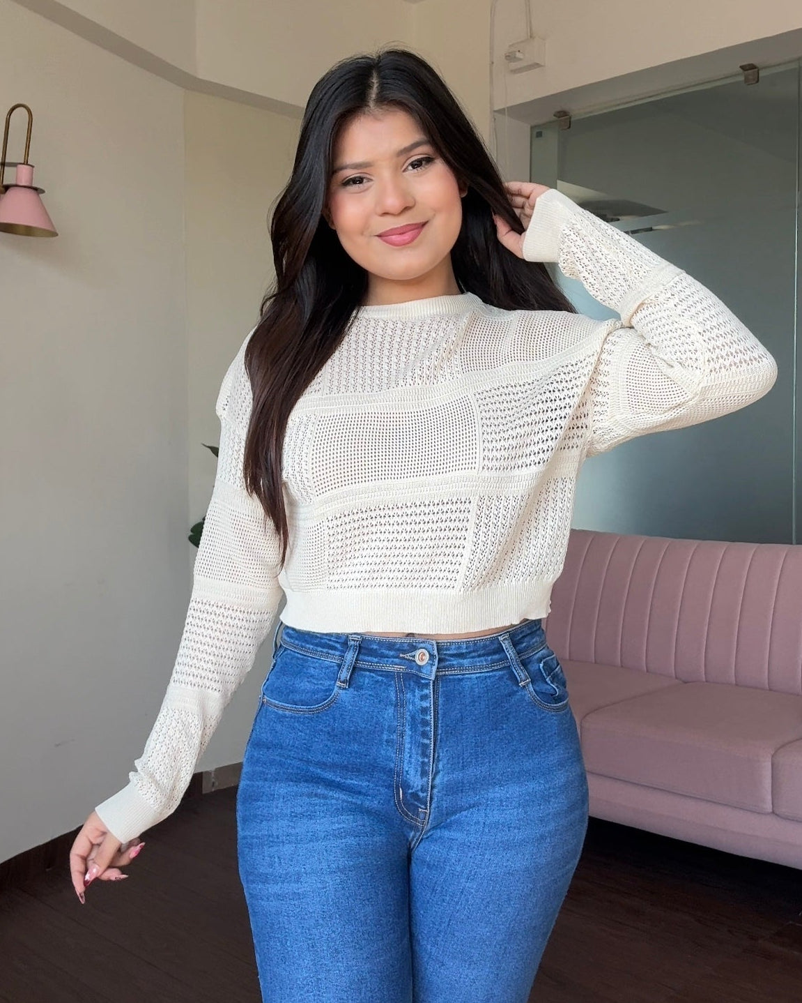 Textured Round Neck Full Sleeve Top