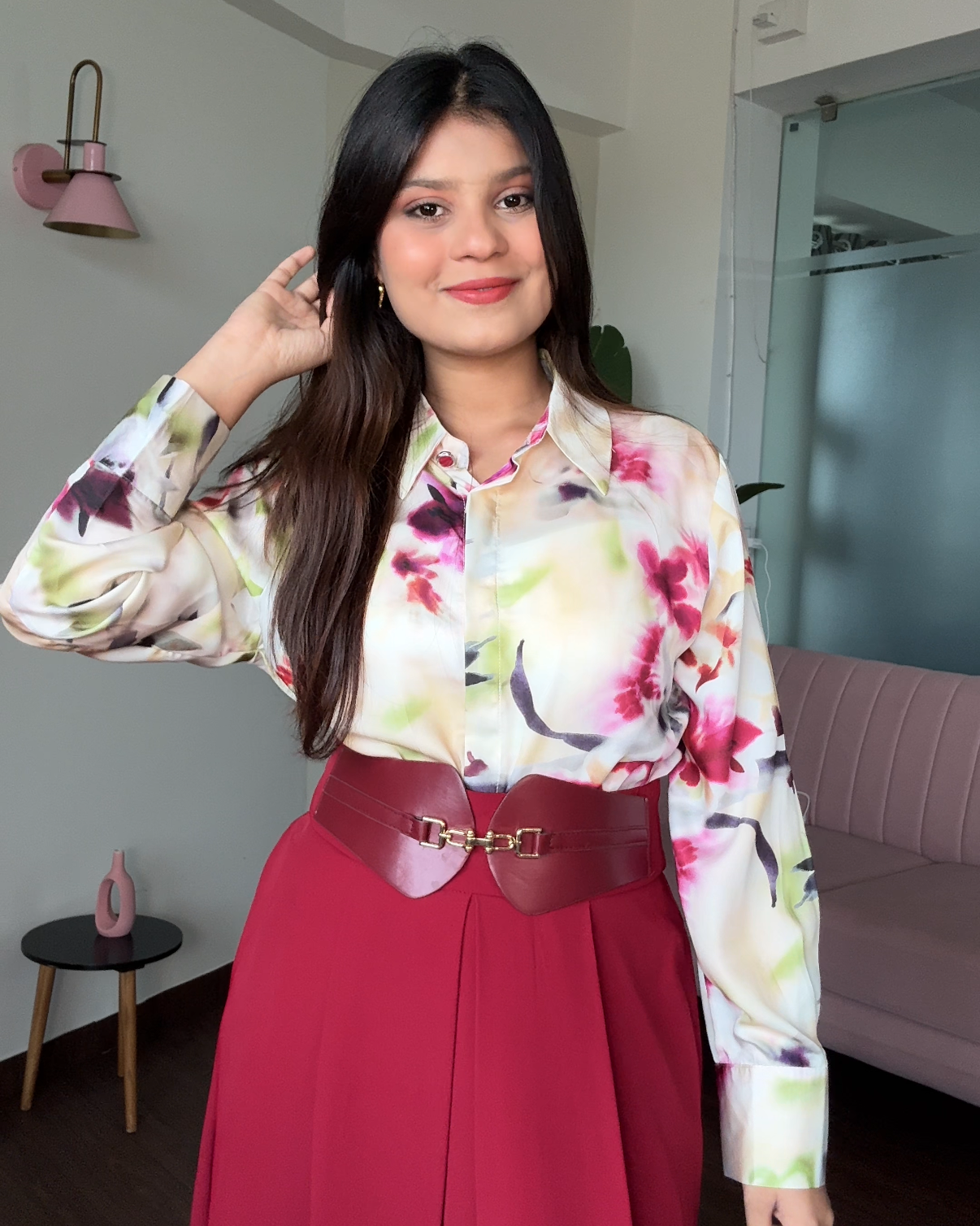 Tie Dye Floral Satin Shirt