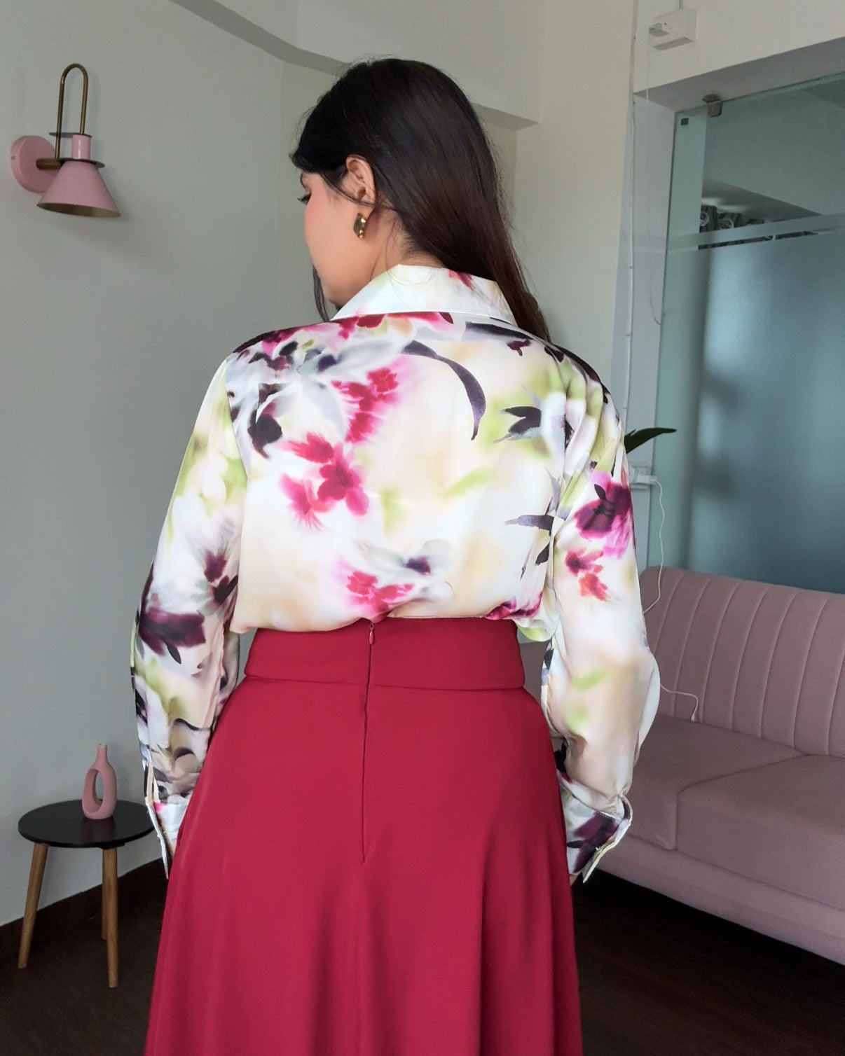 Tie Dye Floral Satin Shirt