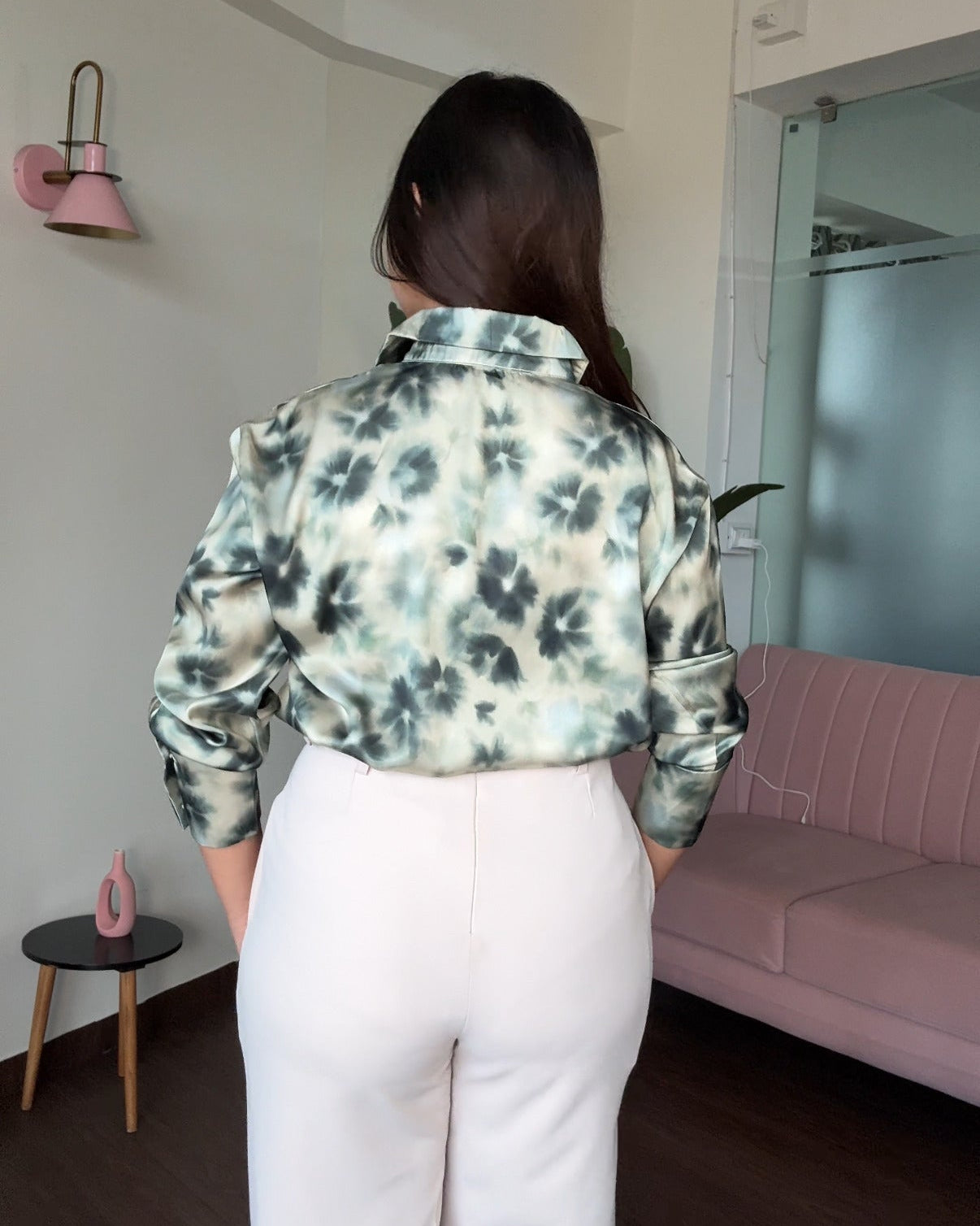 Tie Dye Teal Printed Satin Shirt