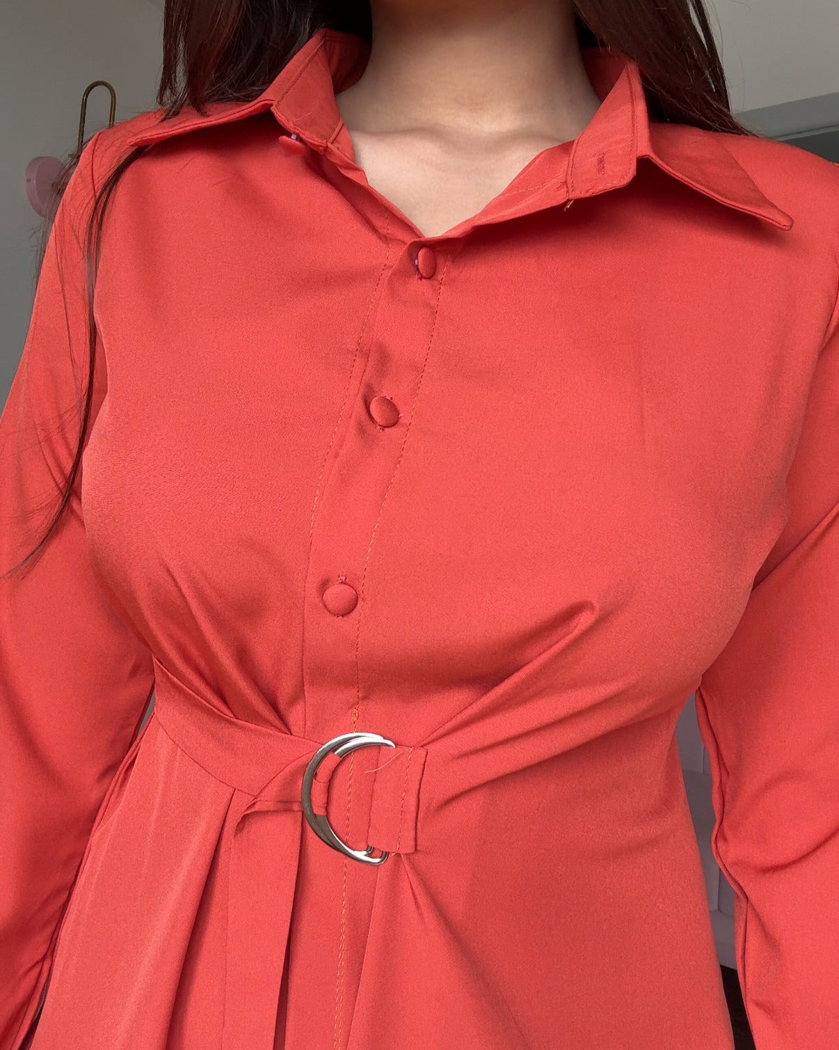 Tie Up Belted Shirt Dress
