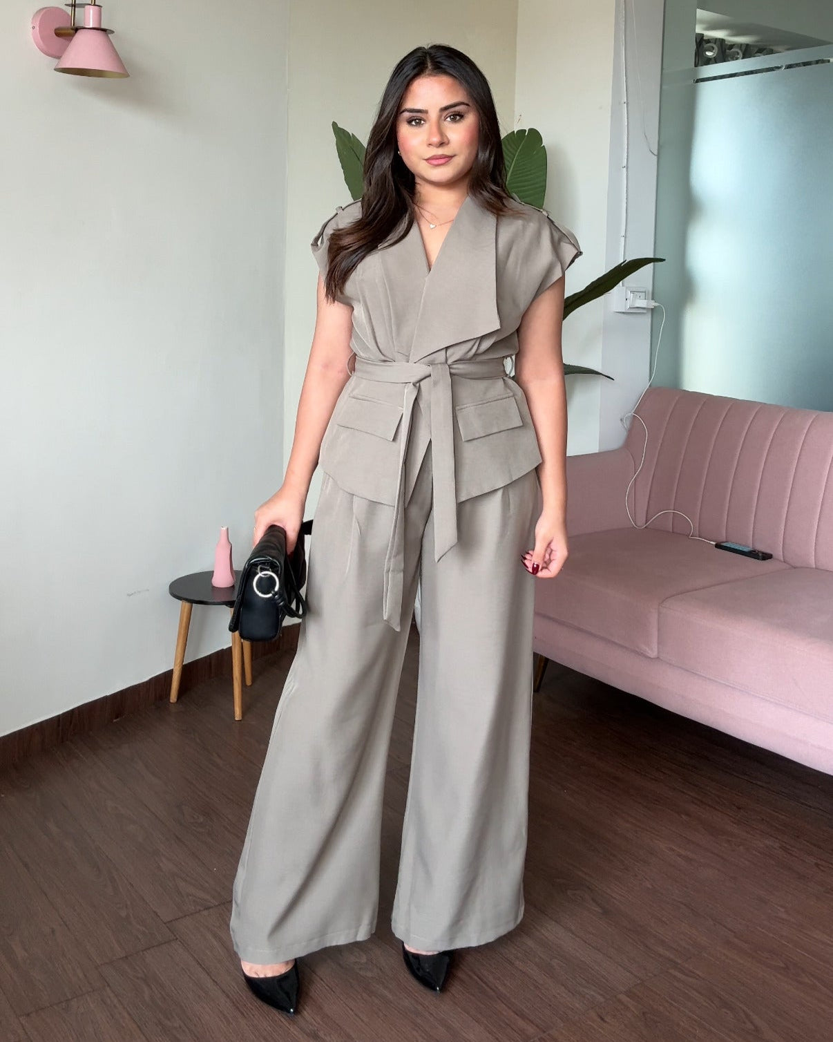 Tie Up Cut Sleeves Blazer Co-Ord Set