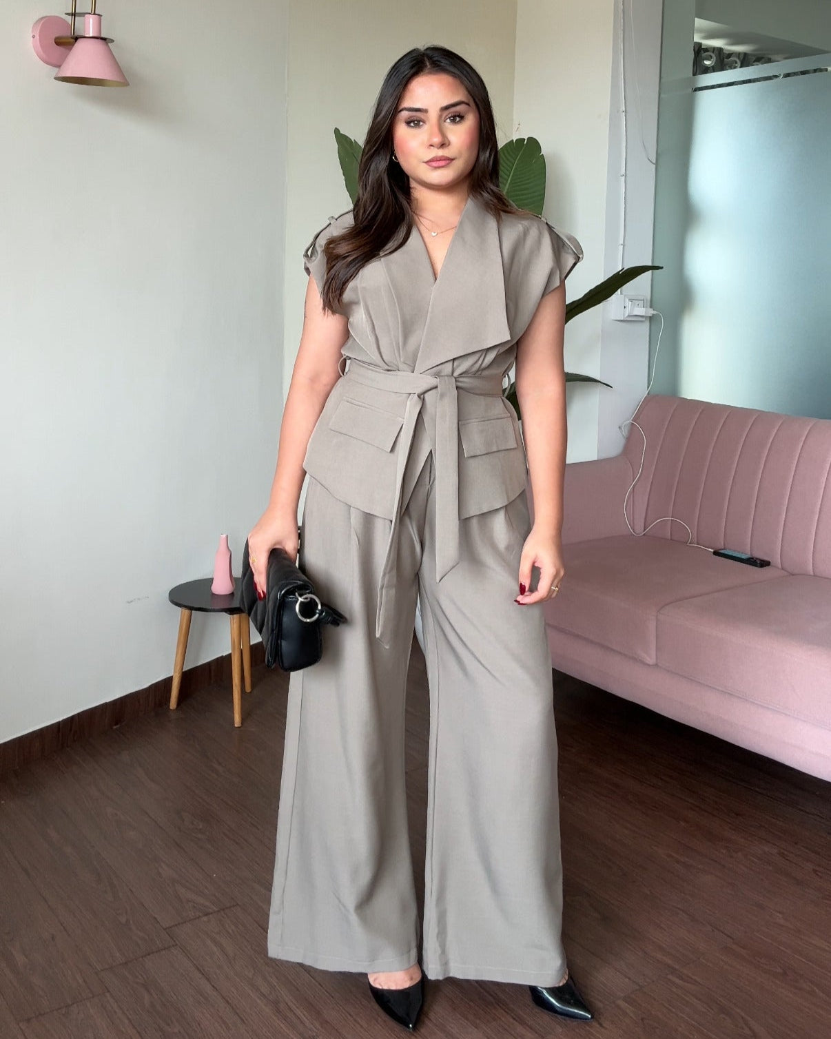 Tie Up Cut Sleeves Blazer Co-Ord Set