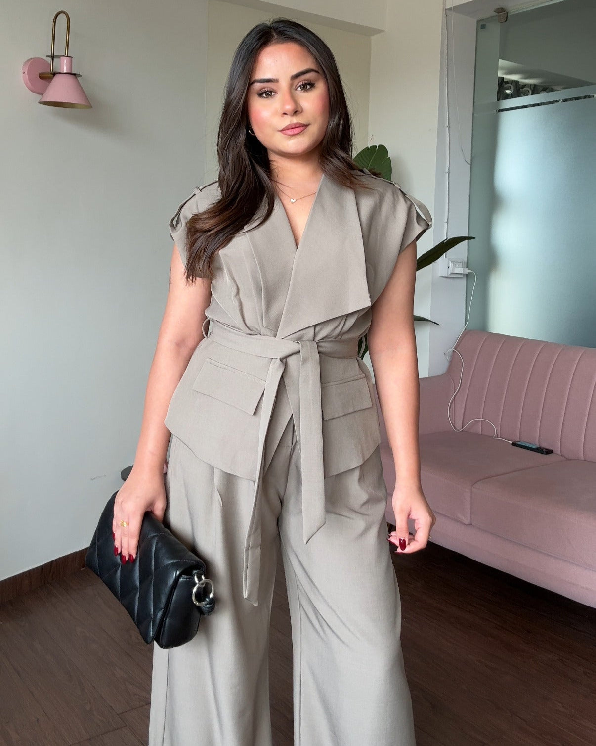 Tie Up Cut Sleeves Blazer Co-Ord Set