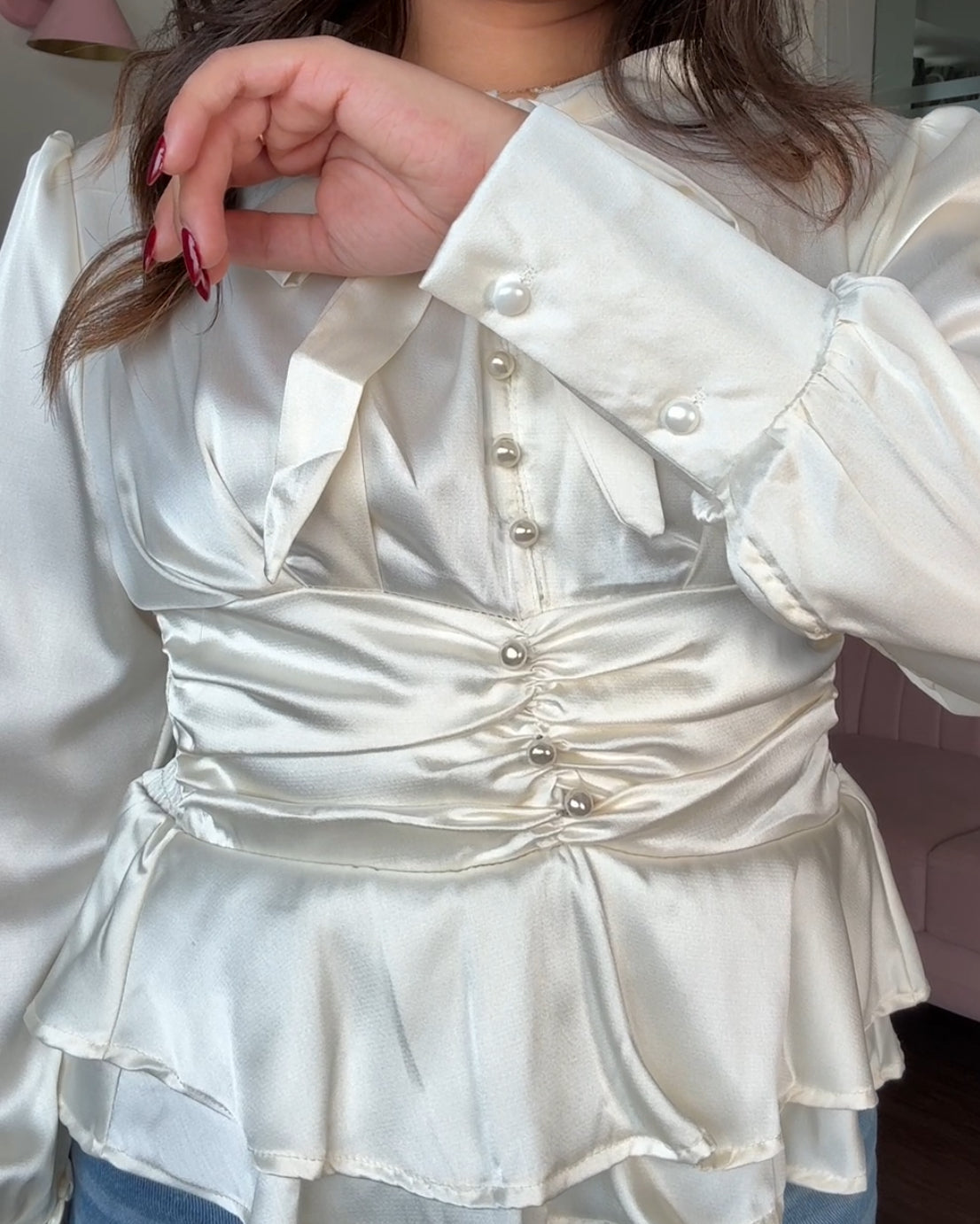 Tie Up Satin Peplum Korean Top