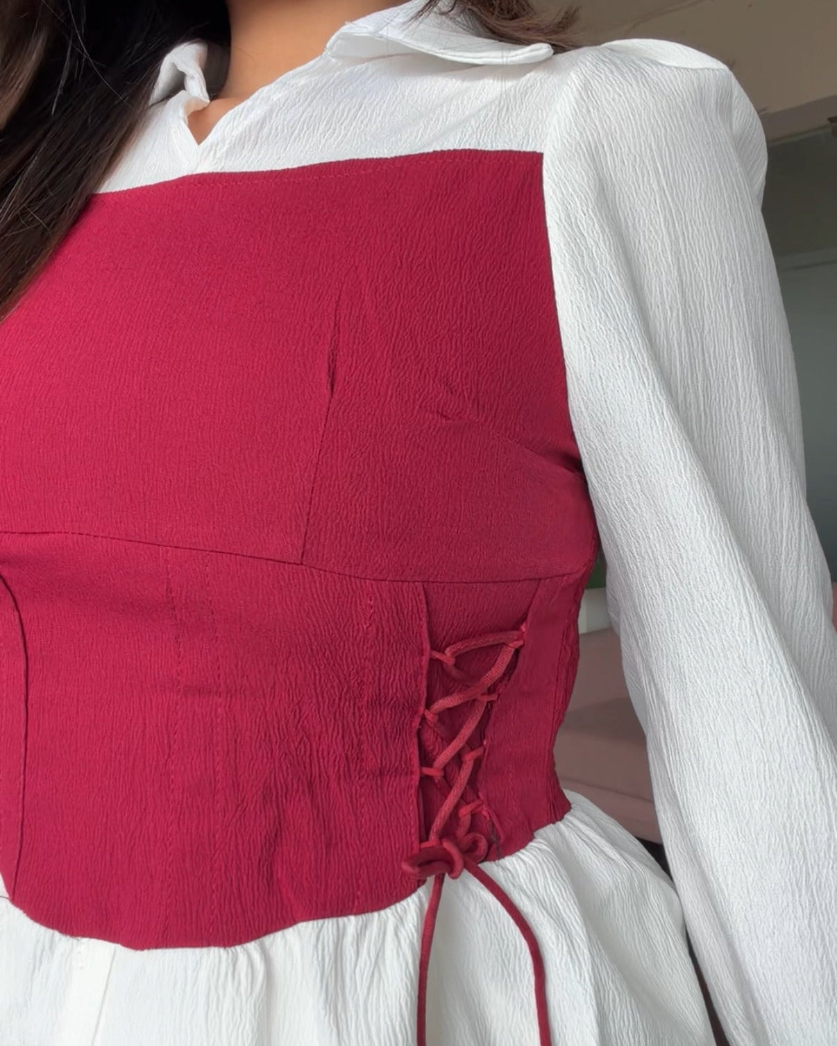 Tie Up Shirt Detailing Dual Tone Top