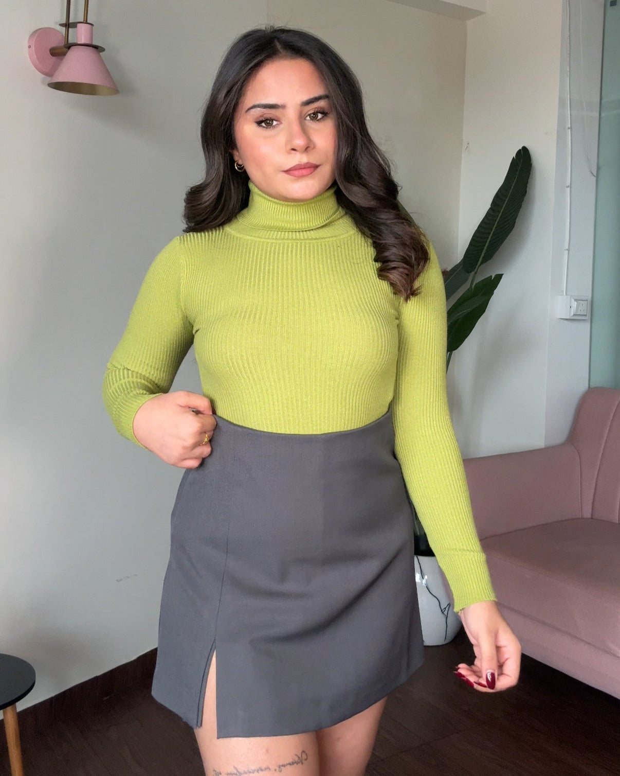 Turtle Neck Ribbed Knitted Fitted Top