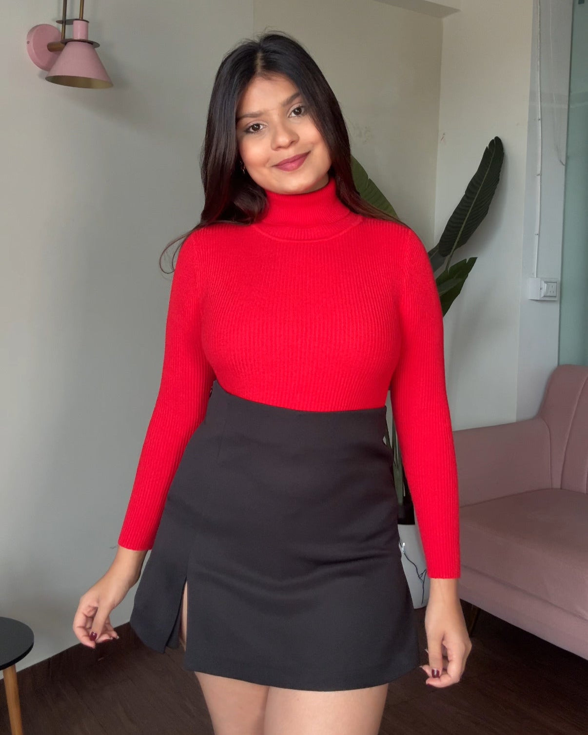 Turtle Neck Ribbed Knitted Fitted Top