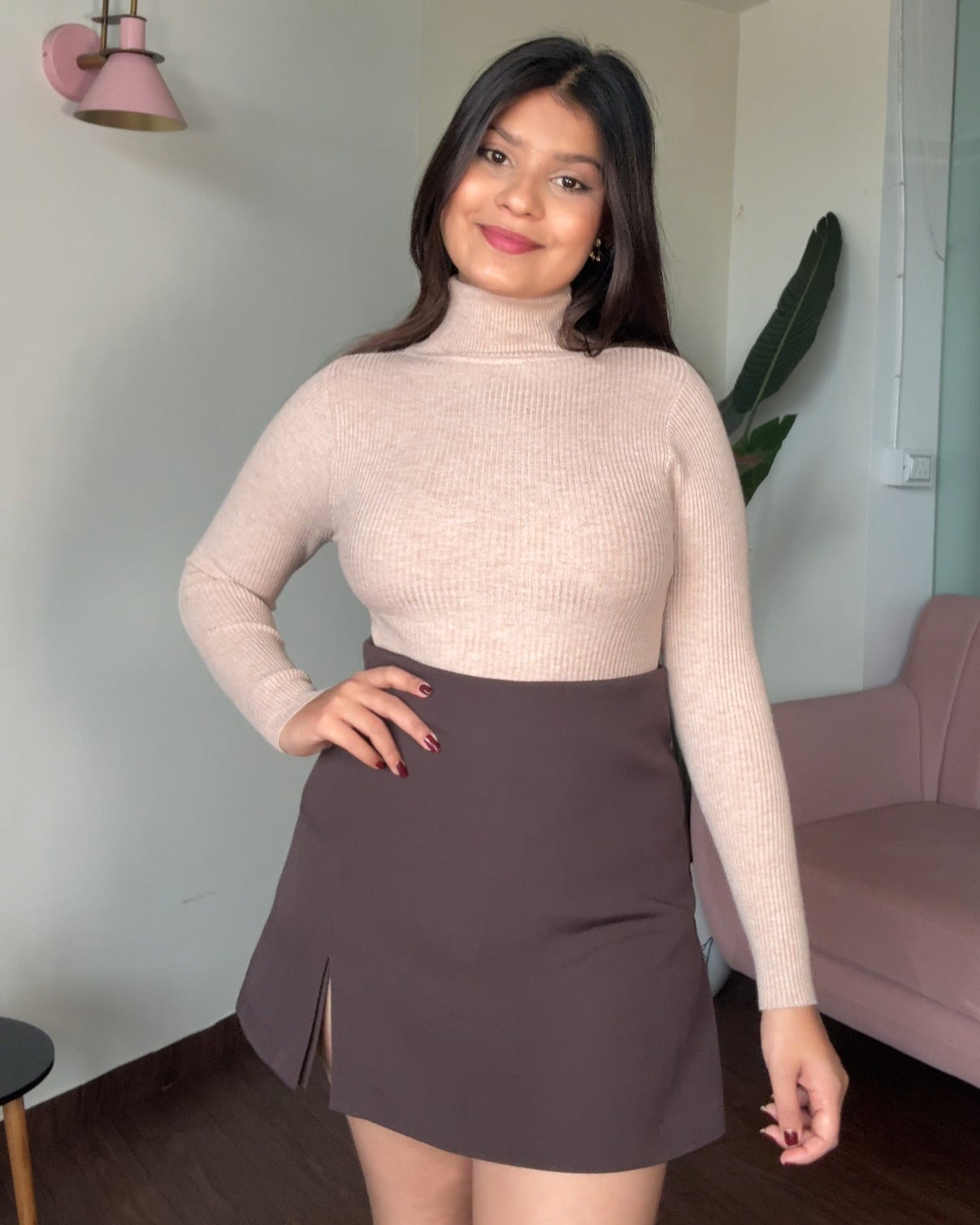 Turtle Neck Ribbed Knitted Fitted Top