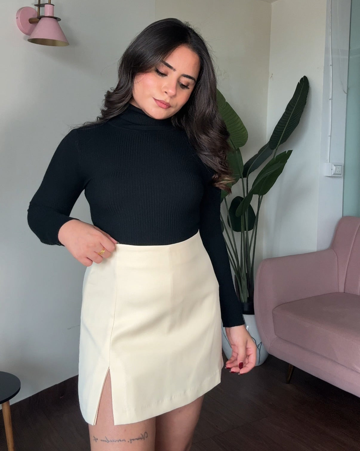 Turtle Neck Ribbed Knitted Fitted Top