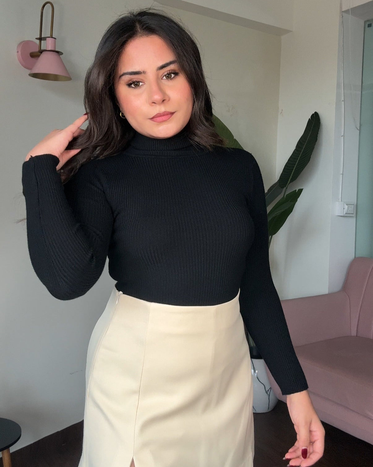 Turtle Neck Ribbed Knitted Fitted Top