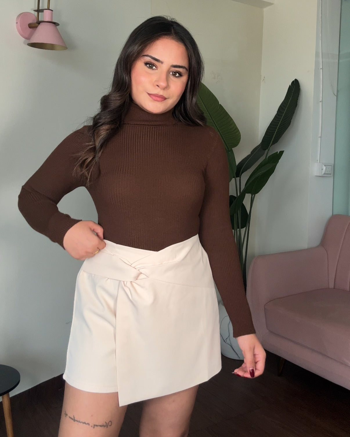 Turtle Neck Ribbed Knitted Fitted Top