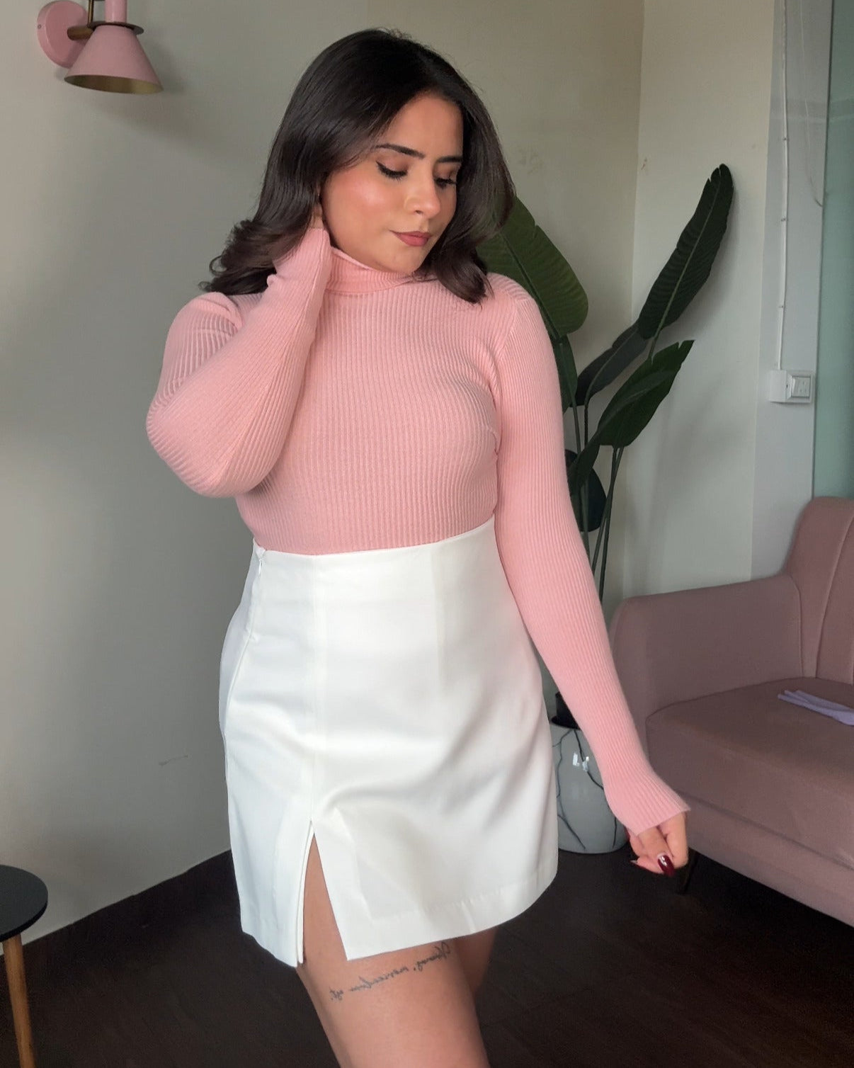 Turtle Neck Ribbed Knitted Fitted Top