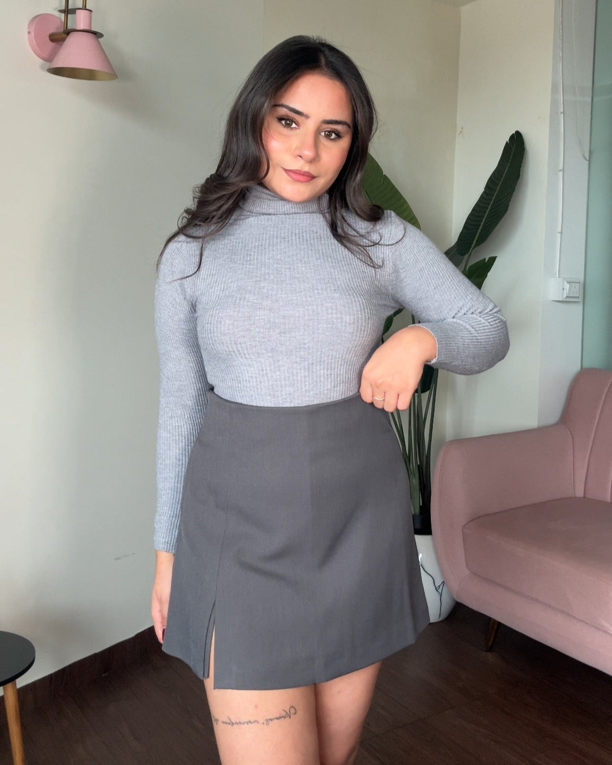 Turtle Neck Ribbed Knitted Fitted Top