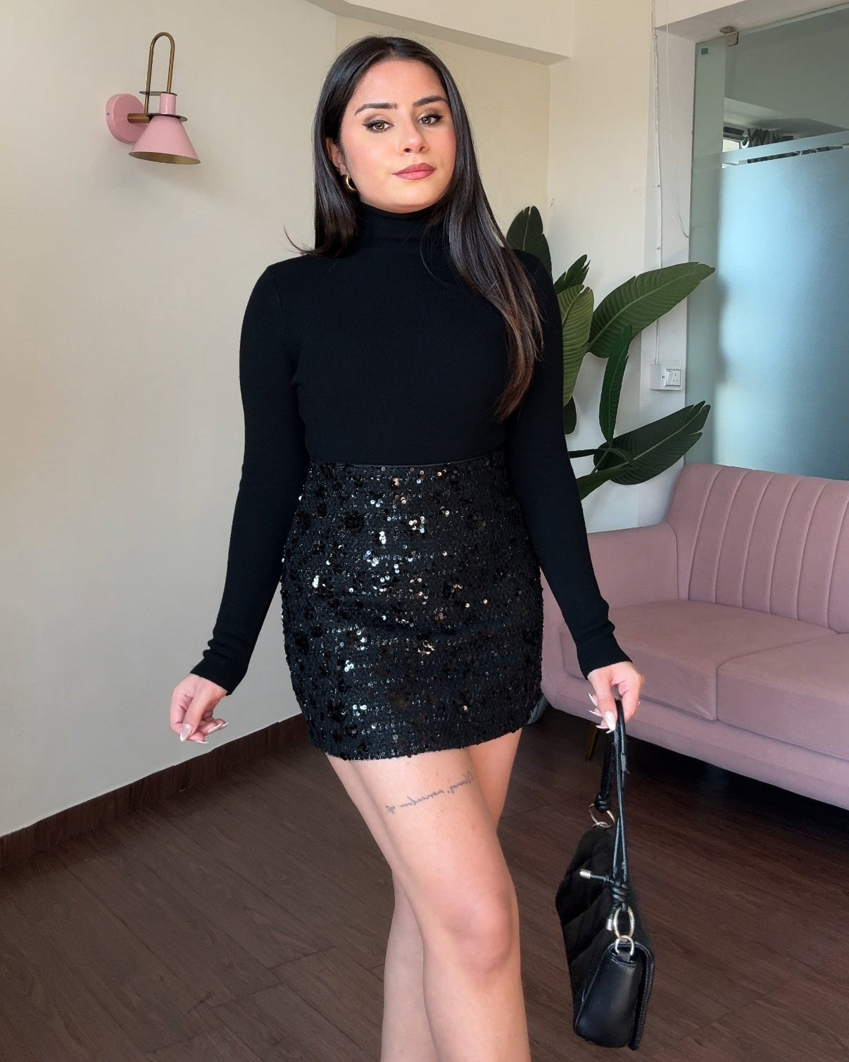 Tweed Mini Skirt With Sequin