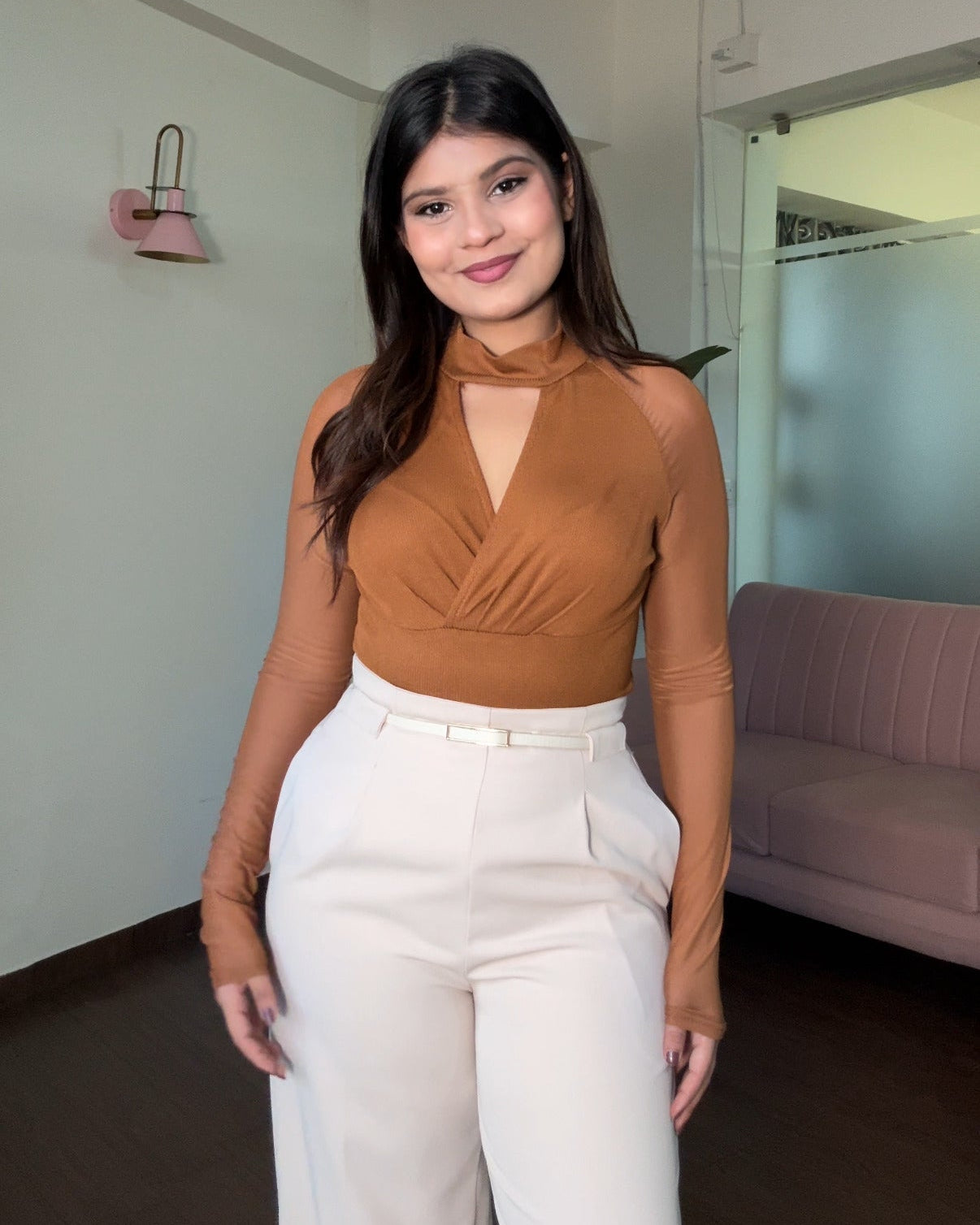 V Cut Out Mesh Detailing Top