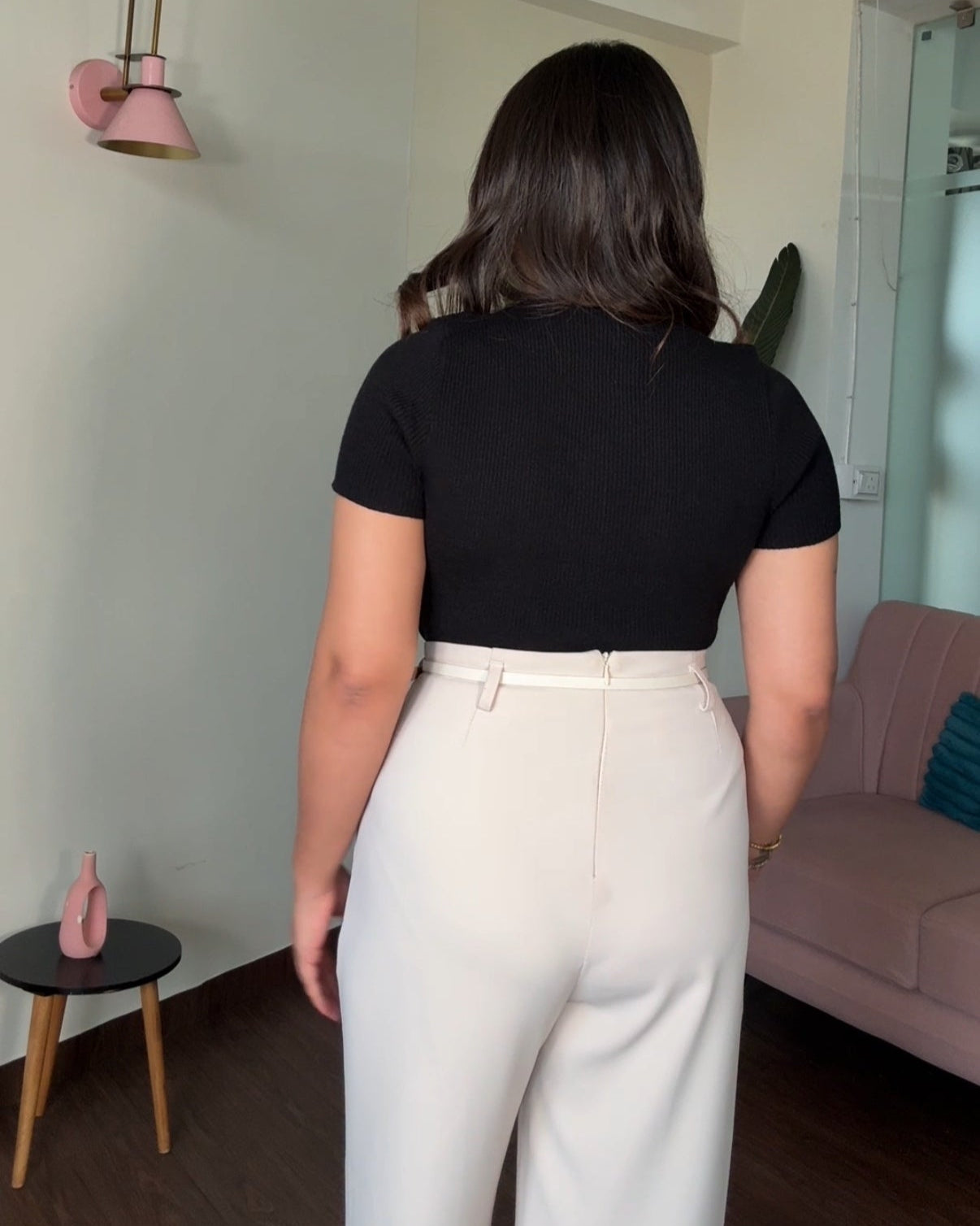 V Neck Button Up Detailing Ribbed Top With Lacy Collar