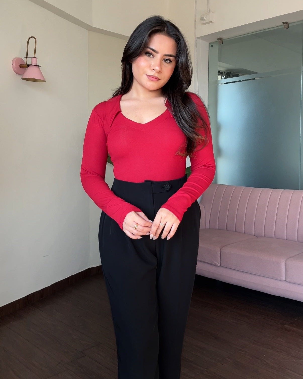 V Neck Collared Full Sleeve Top