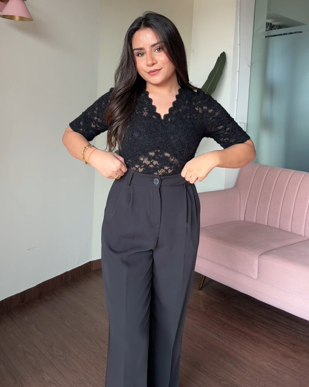 V Neck Mesh Padded Puff Sleeve Sheer Top